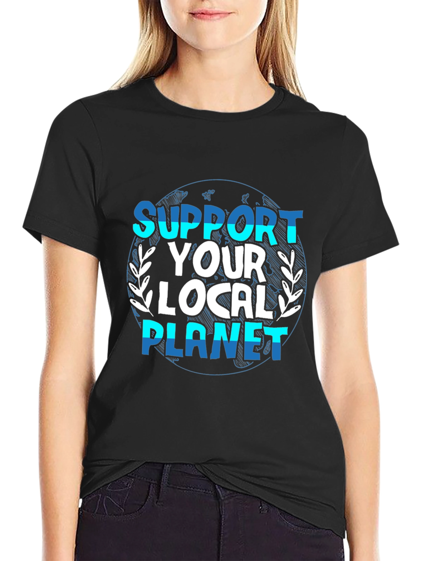 Black Support Your Local Planet Graphic T-Shirt view 2