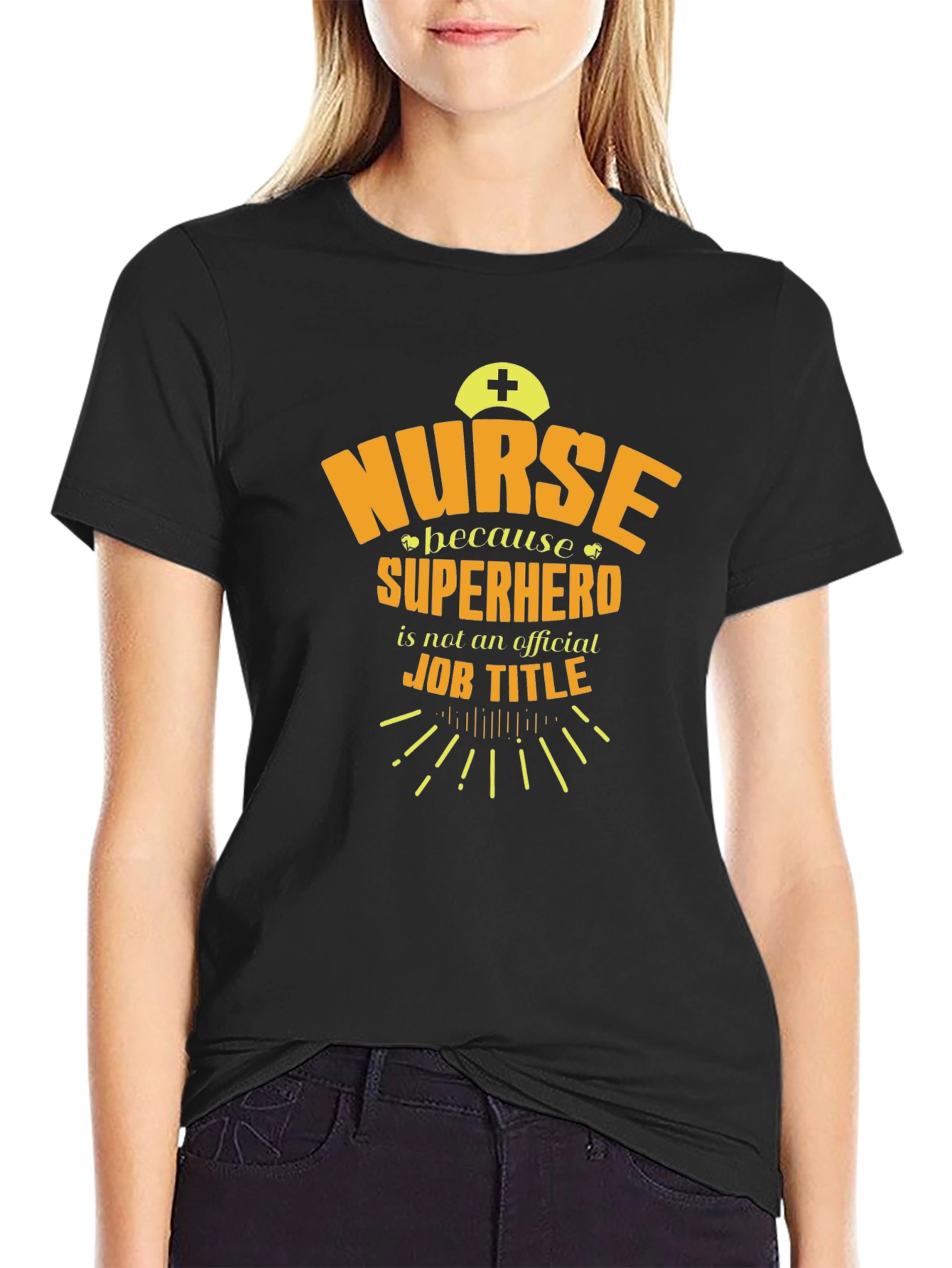 Black Nurse Superhero Job Title T-Shirt view 2