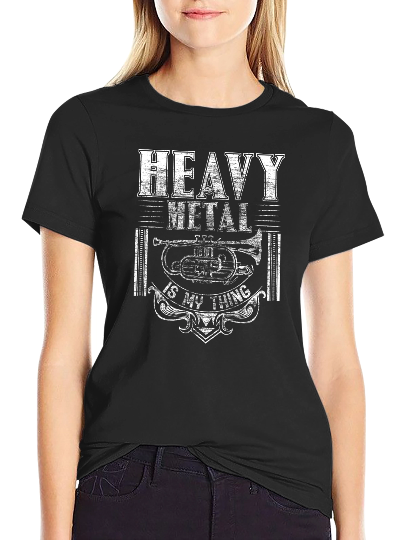 Black Heavy Metal Trumpet Graphic T-Shirt view 2
