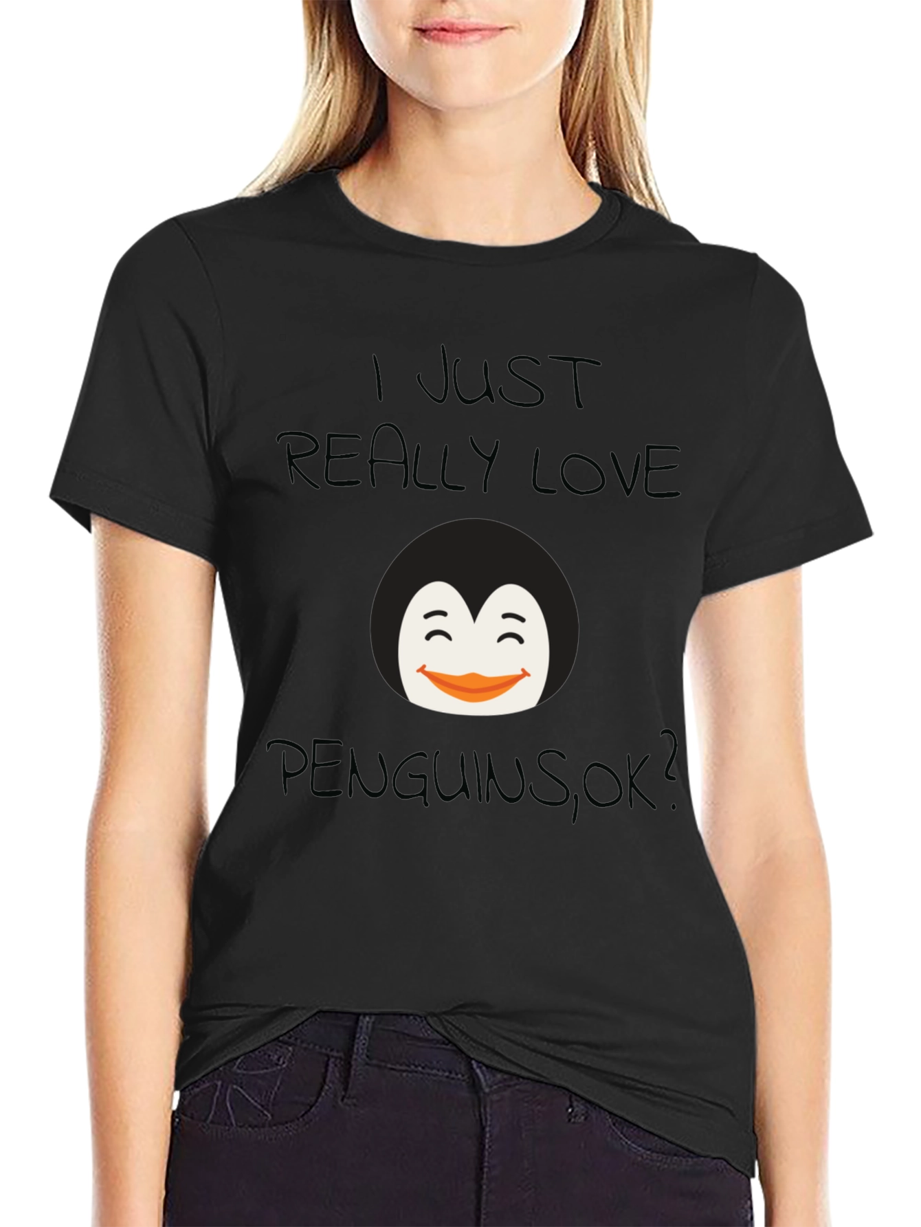 Black Penguin Lover's Black T-Shirt view 2