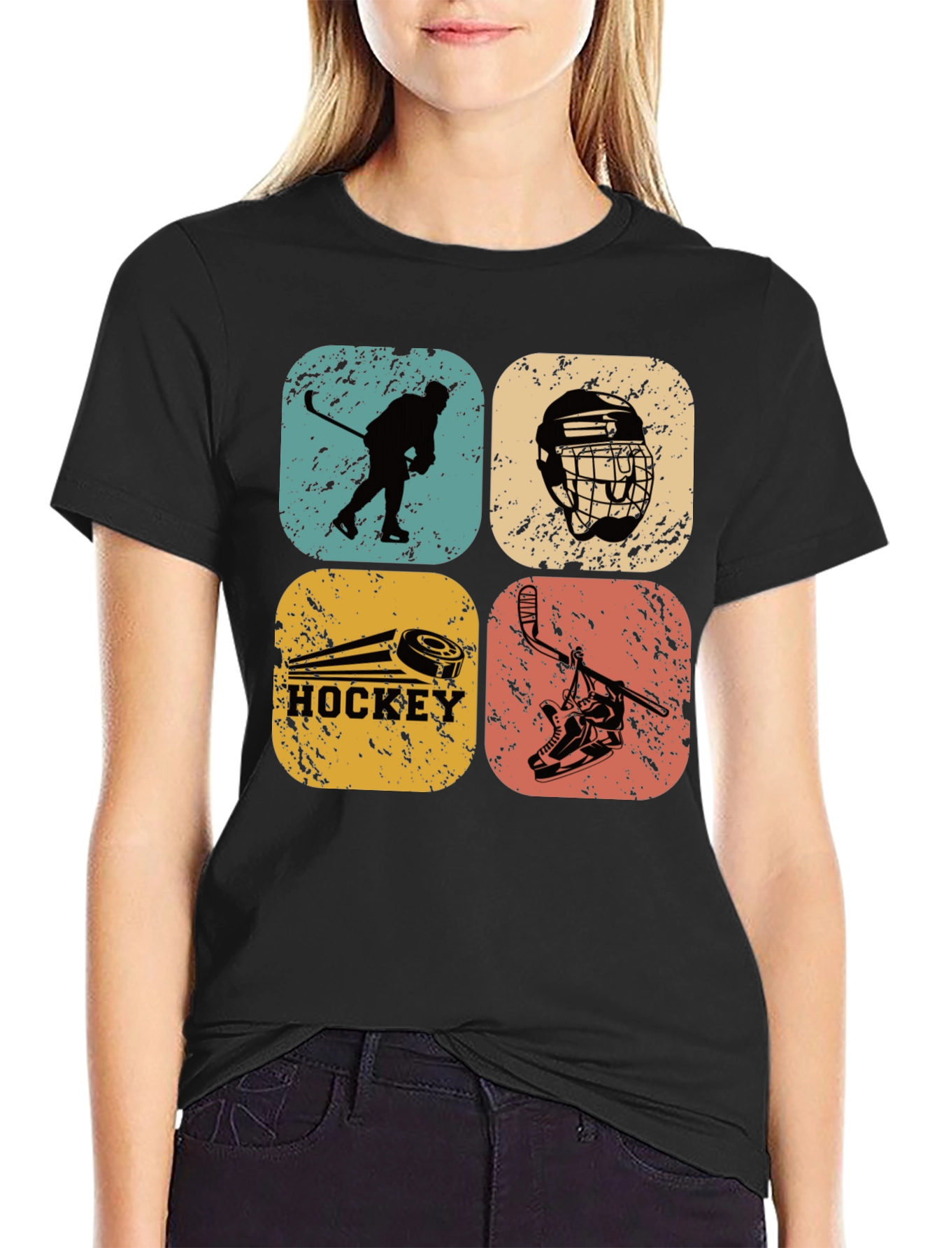 Black Vintage Hockey Graphic Tee - Retro Style view 2