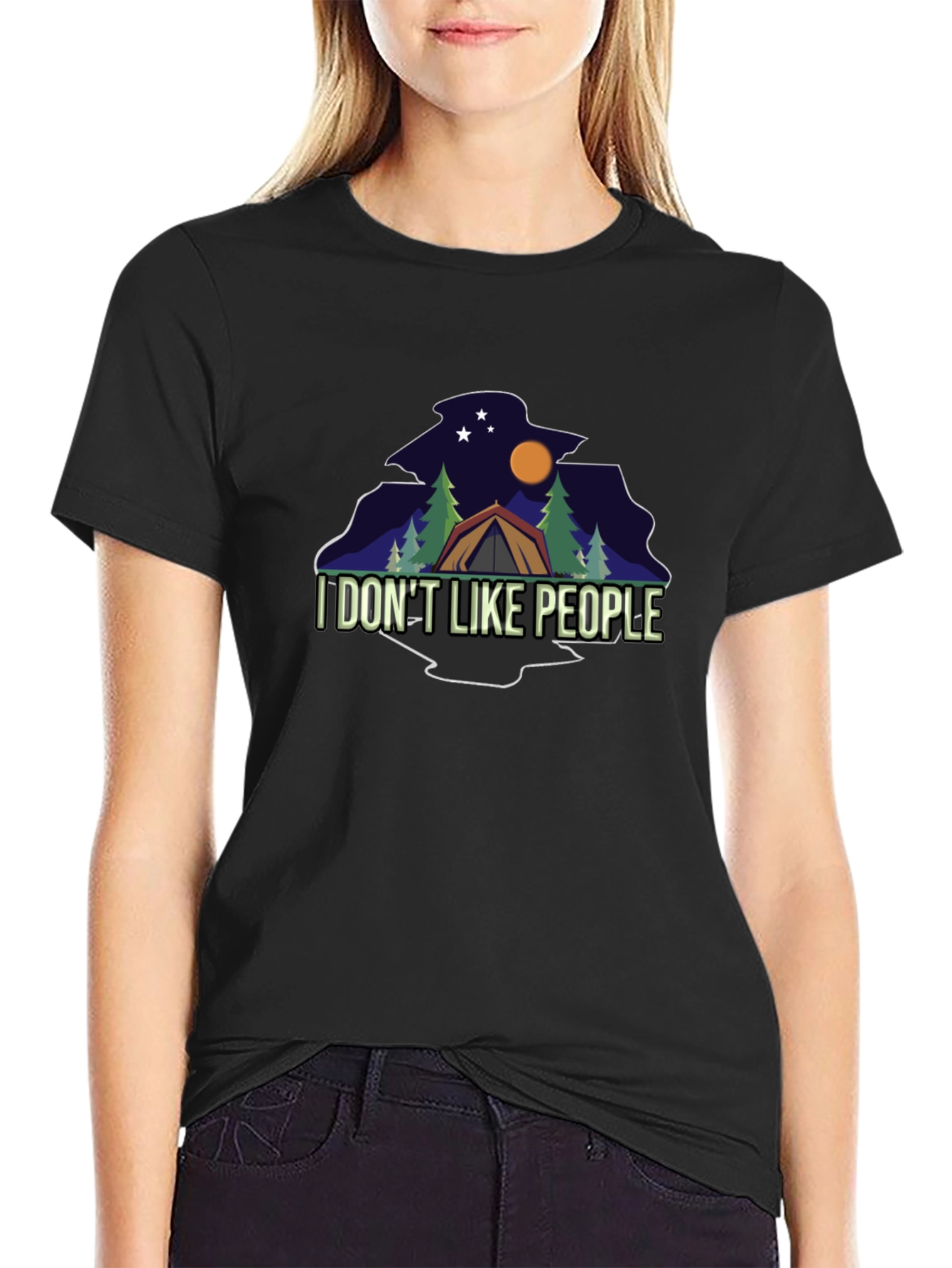 Black I DON'T LIKE PEOPLE Camping Black T-Shirt view 2