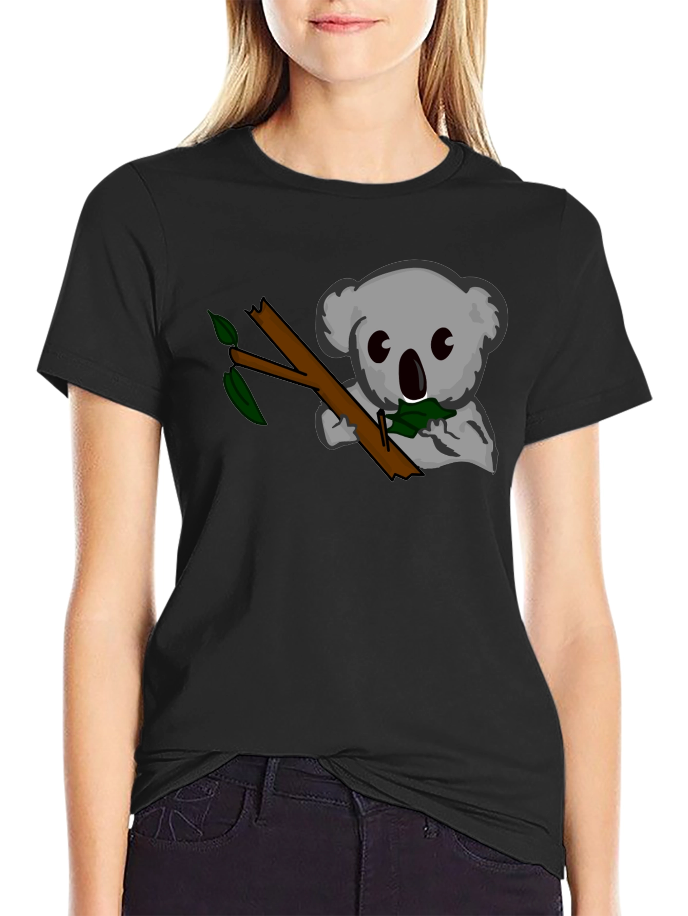Black Koala Eats Leaves Black T-Shirt view 2