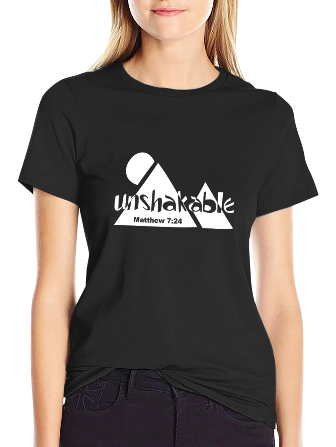 Black Unshakable Tee - Matthew 7:24 Graphic T-Shirt view 2