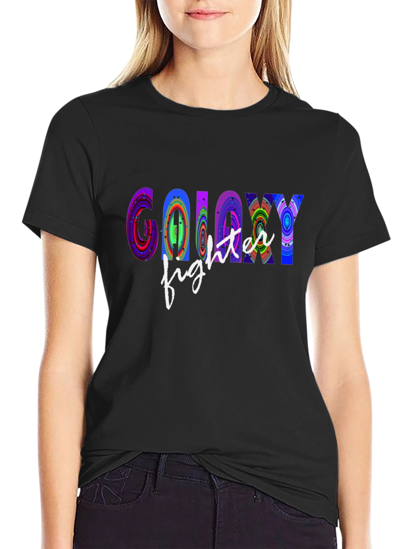 Black Galaxy Fighter Graphic T-Shirt - Cool Novelty Tee view 2