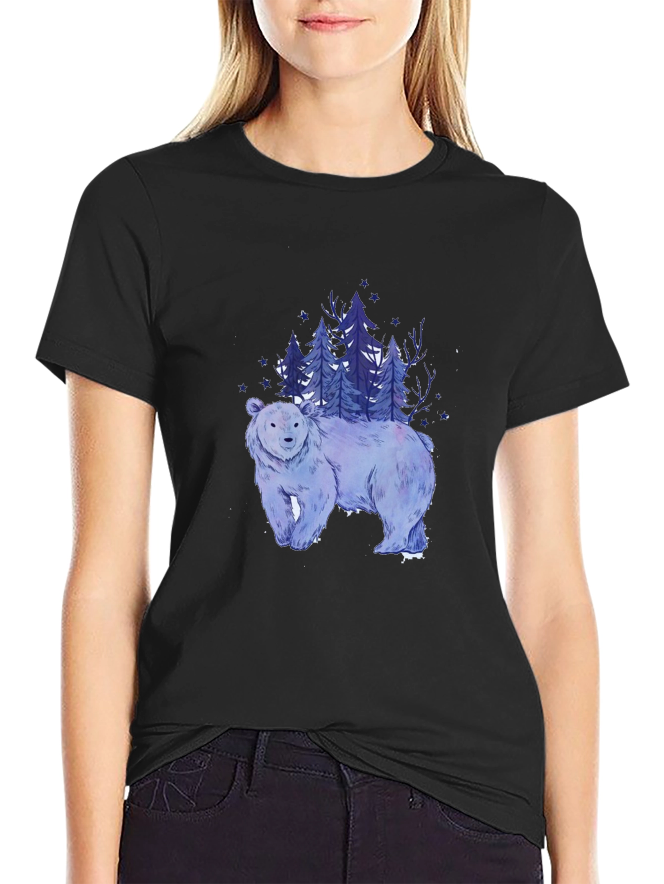 Black Bear & Forest Graphic T-Shirt view 2