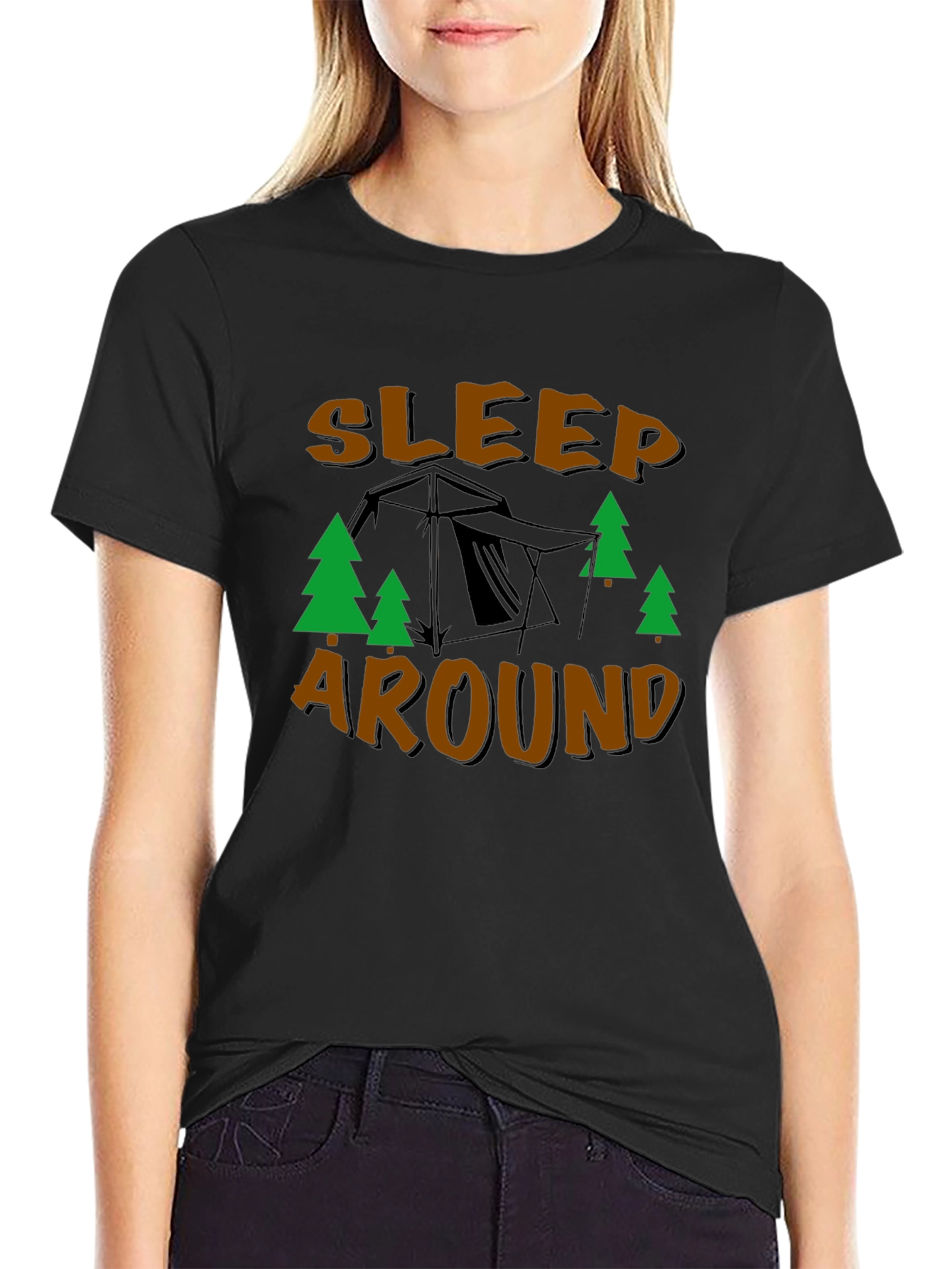 Black Sleep Around Camping T-Shirt view 2