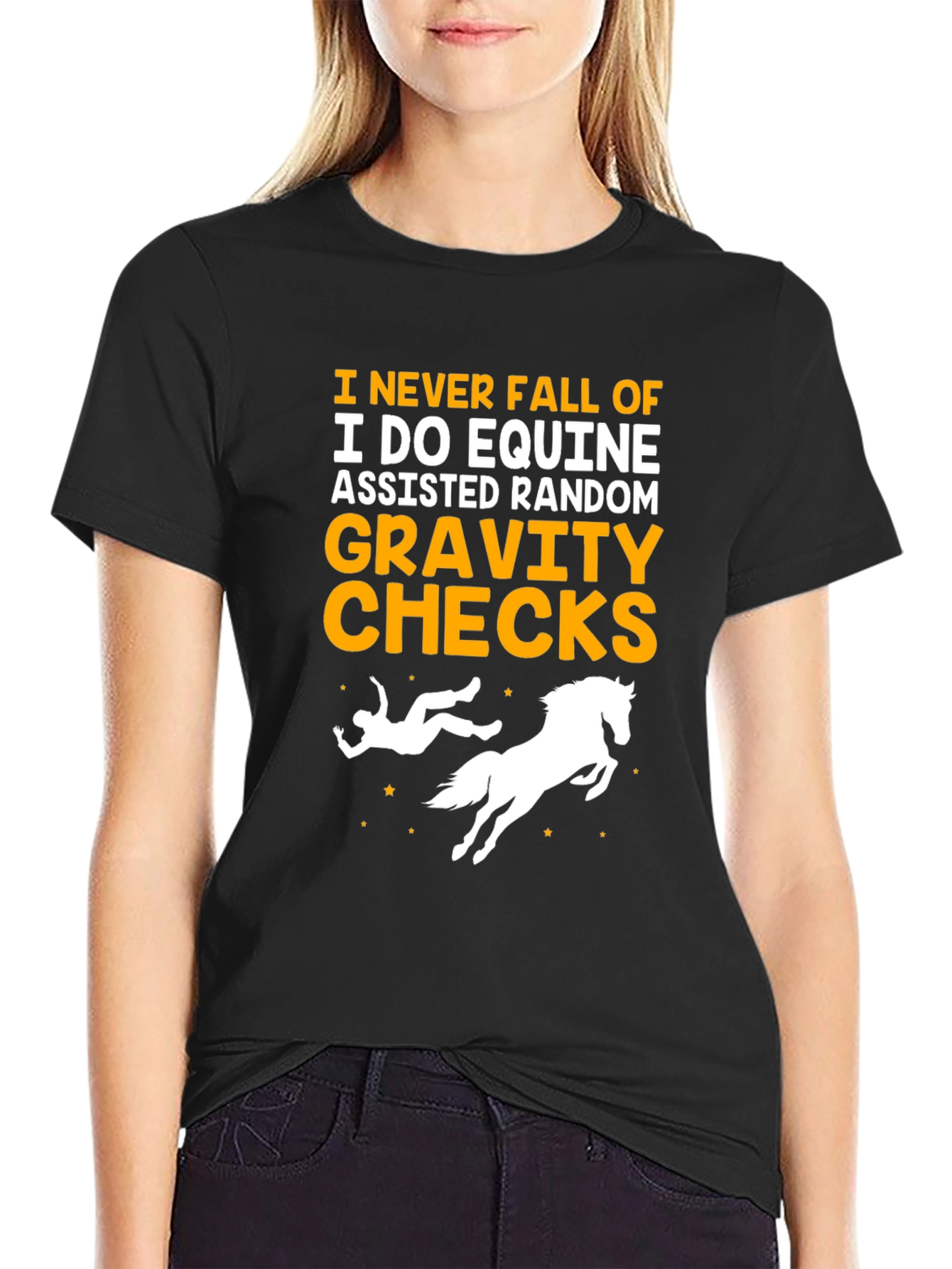 Black Equine Gravity Checks T-Shirt - Funny Horse Riding Gift view 2