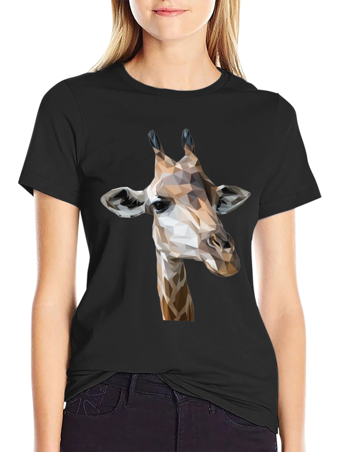 Black Geometric Giraffe Graphic Tee - Modern Animal Print Shirt view 2