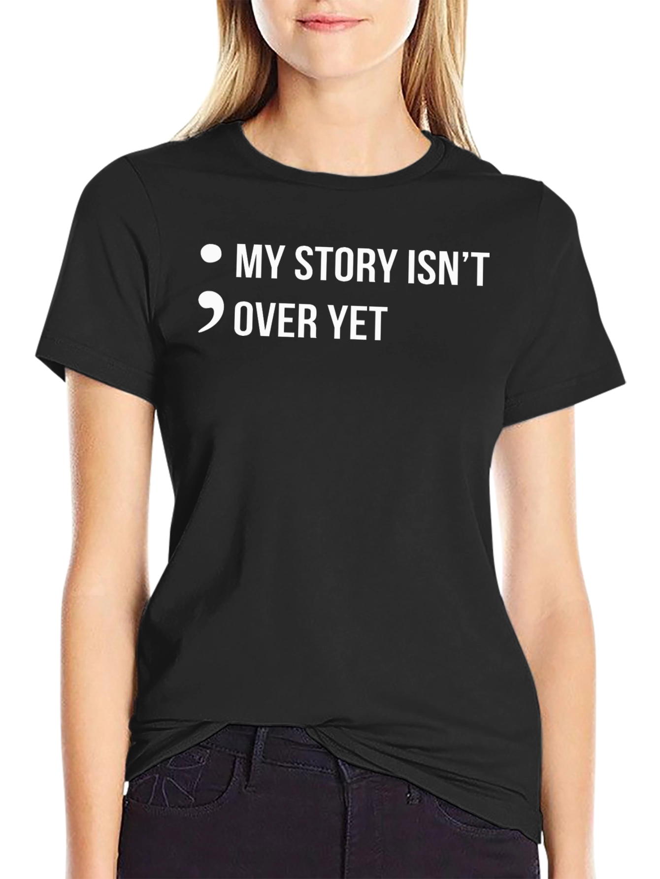 Black My Story Isn't Over Yet T-Shirt - Semicolon Tee view 2
