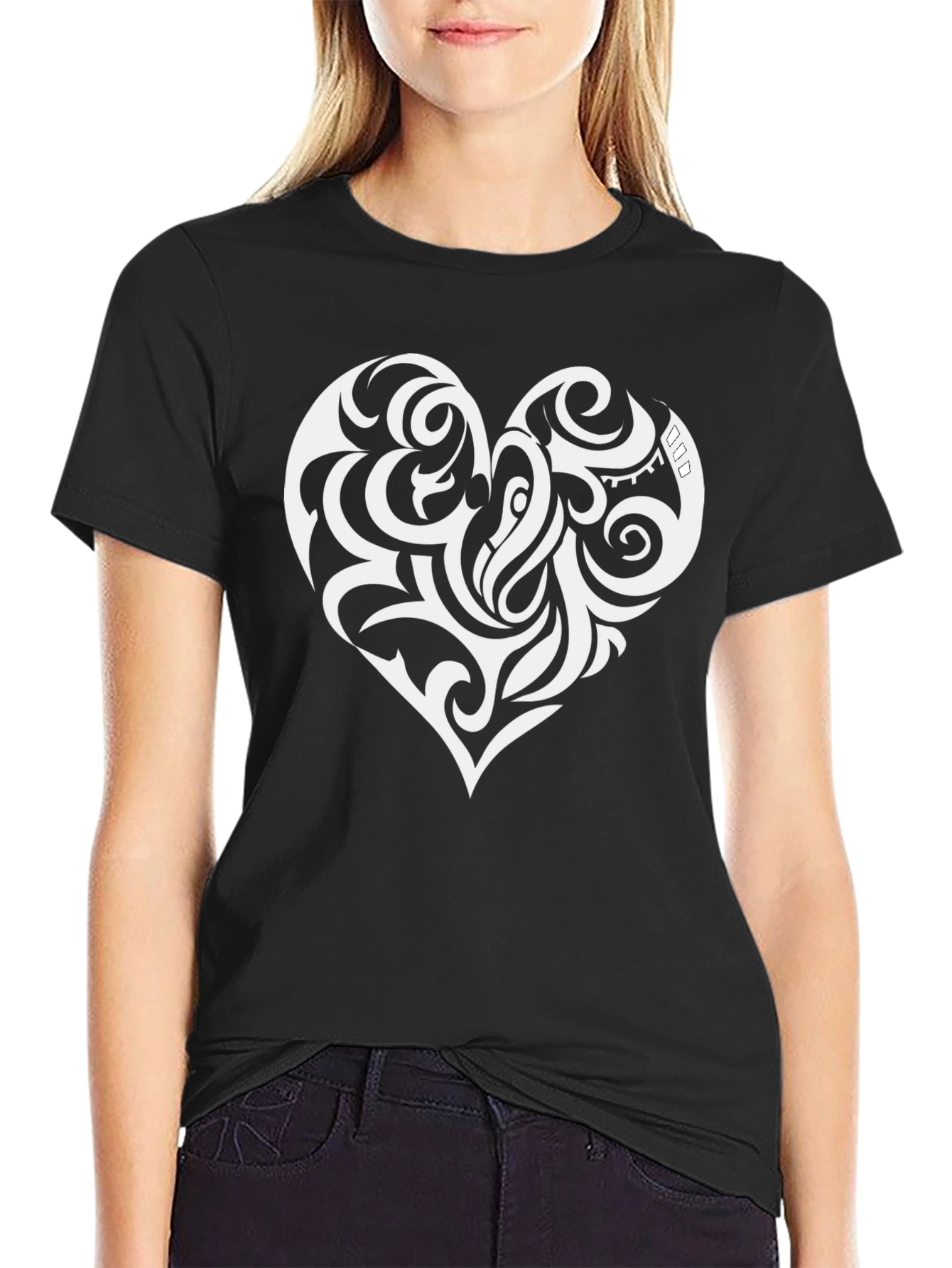 Black Tribal Heart Graphic Black T-Shirt view 2
