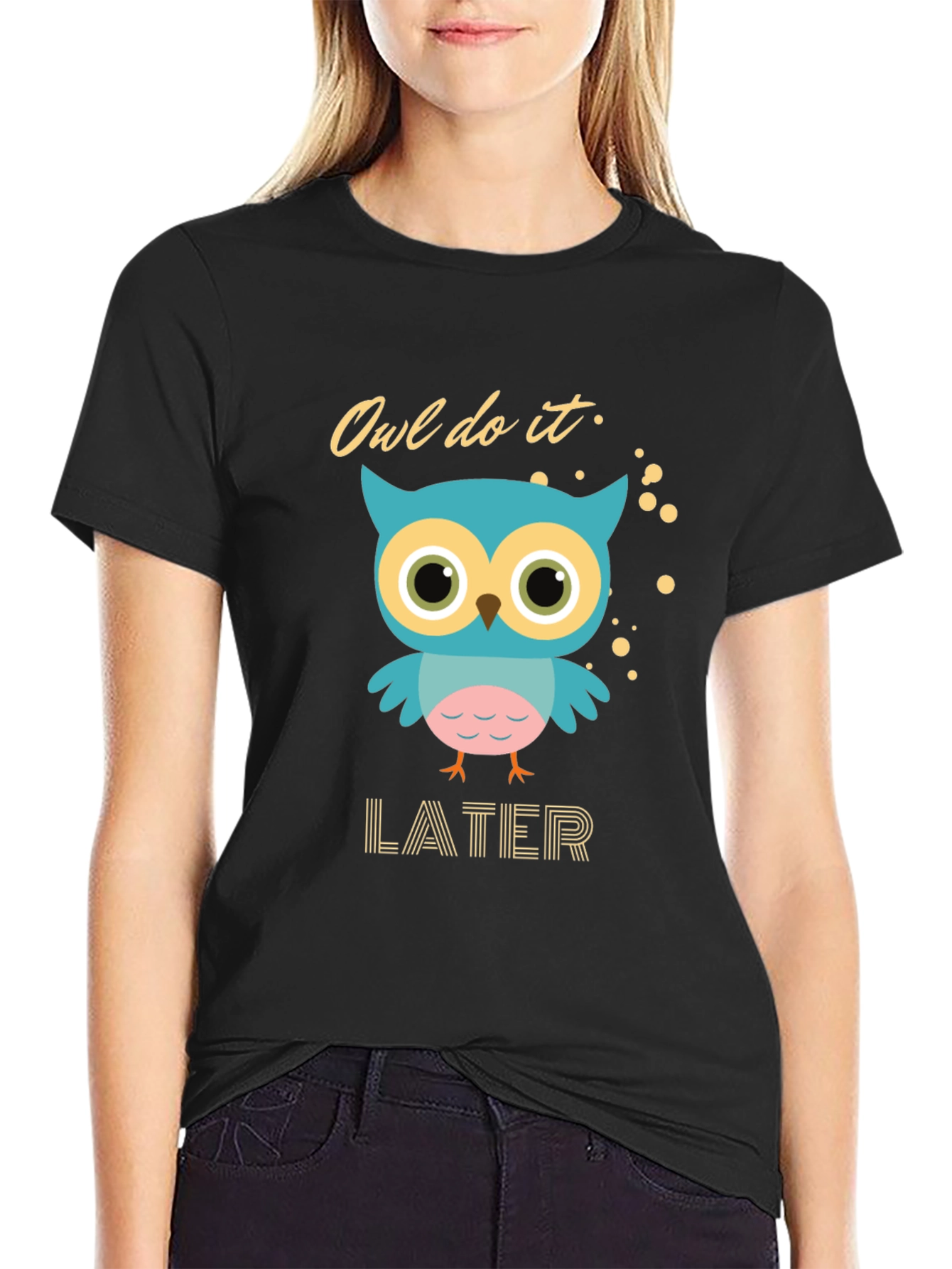 Black Owl Do It Later T-Shirt - Funny Bird Graphic Tee view 2
