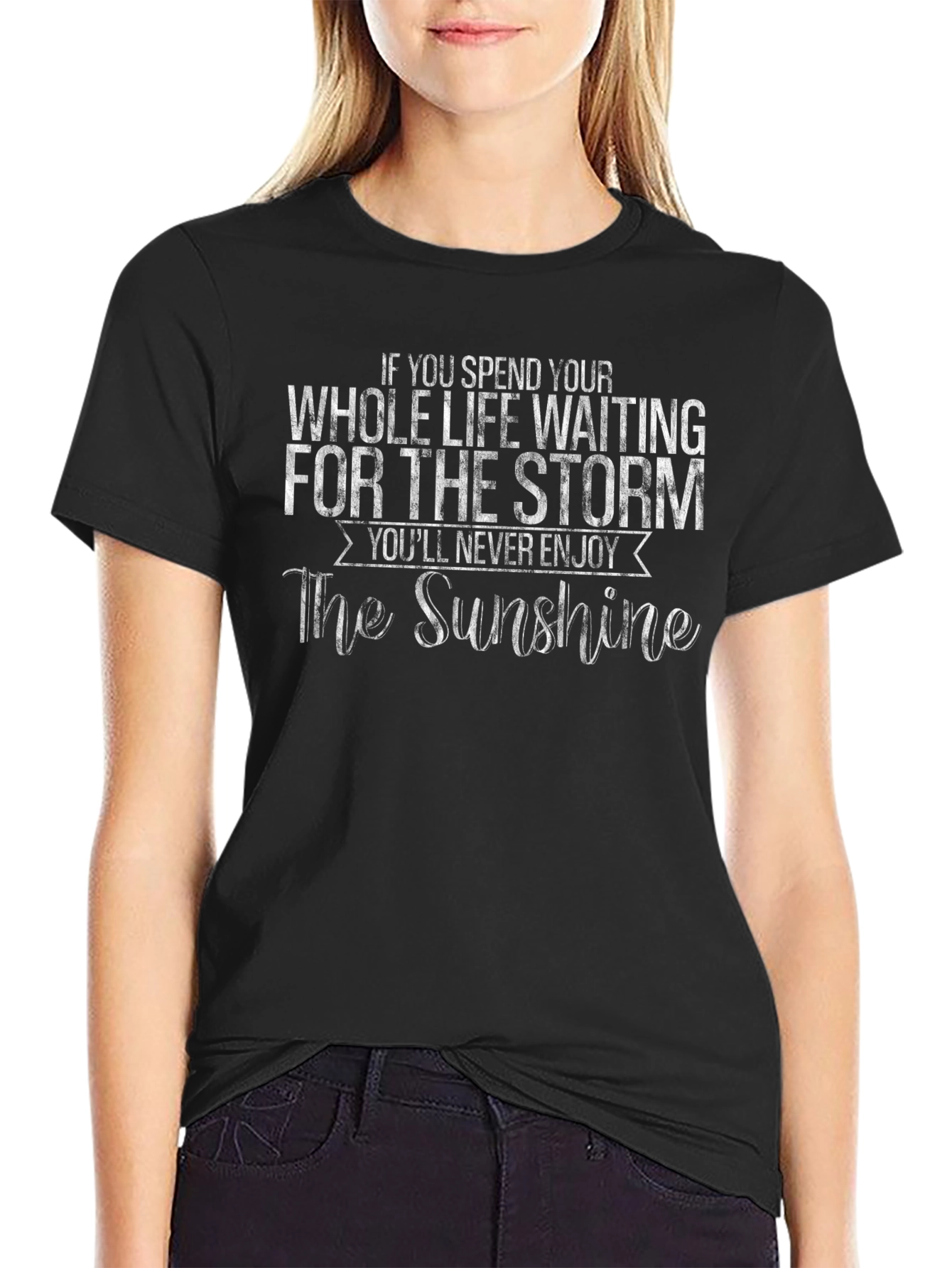 Black Inspirational Quote Graphic T-Shirt - "Enjoy the Sunshine" view 2