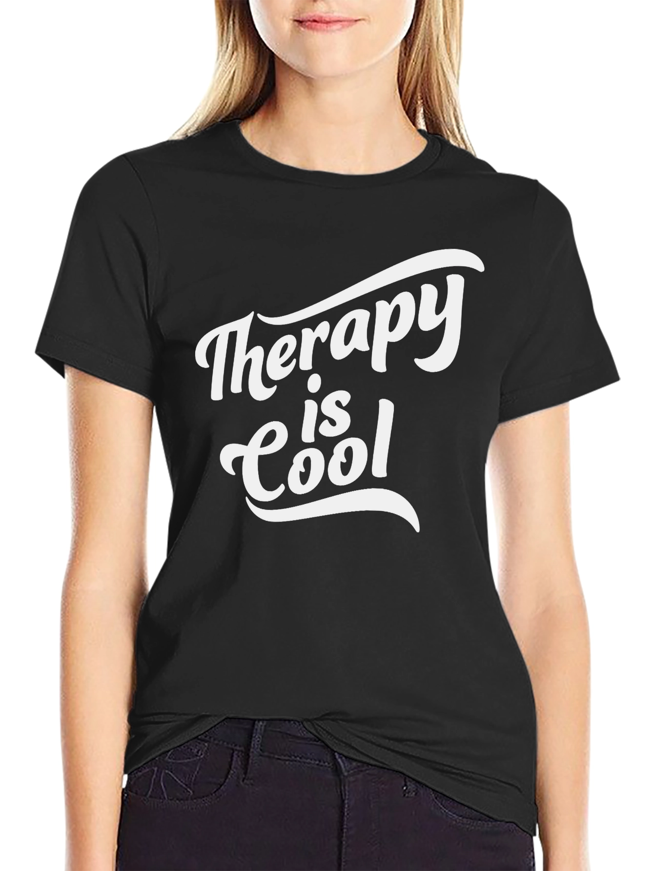 Black Therapy Is Cool Graphic Tee - Soft Cotton Comfort view 2