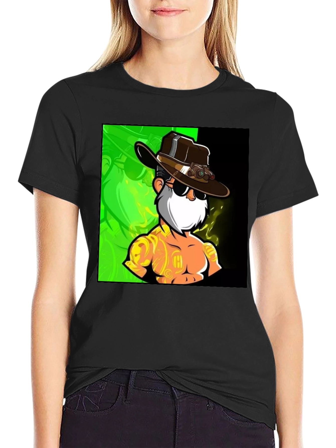 Black Cartoon Character Black T-Shirt view 2