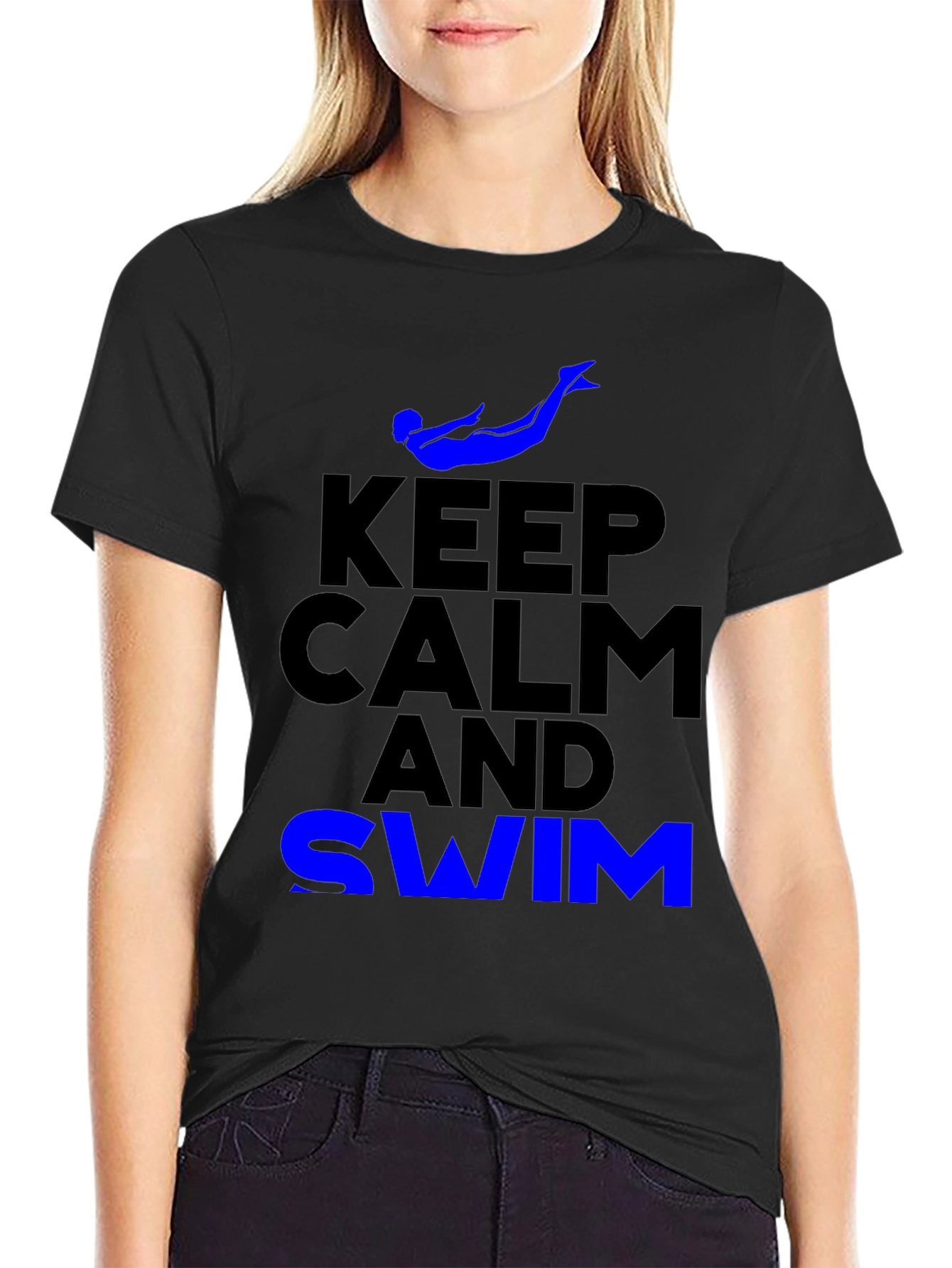 Black Keep Calm and Swim Graphic Tee - Blue view 2