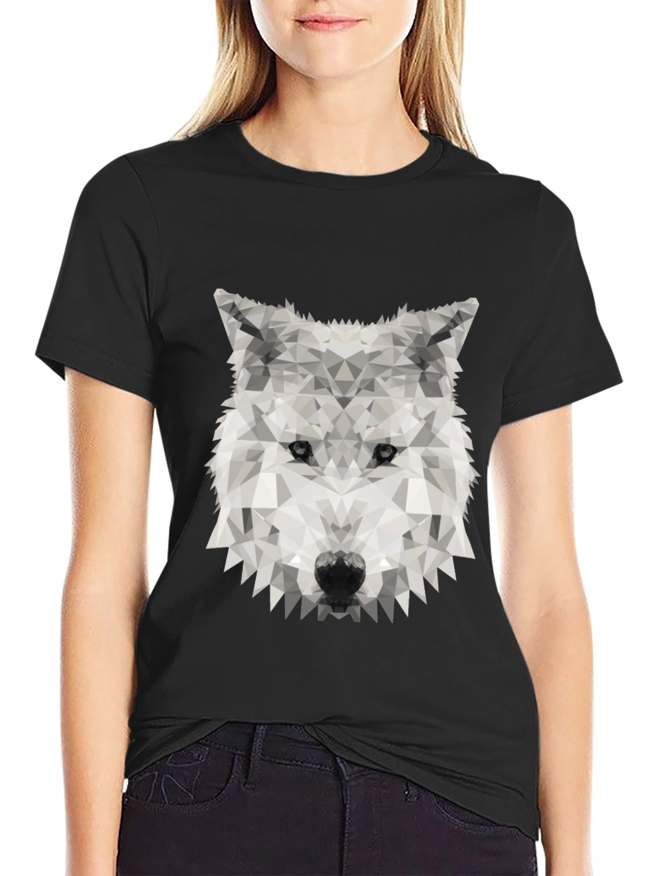 Black Geometric Wolf Graphic Tee - Stylish Black T-Shirt view 2