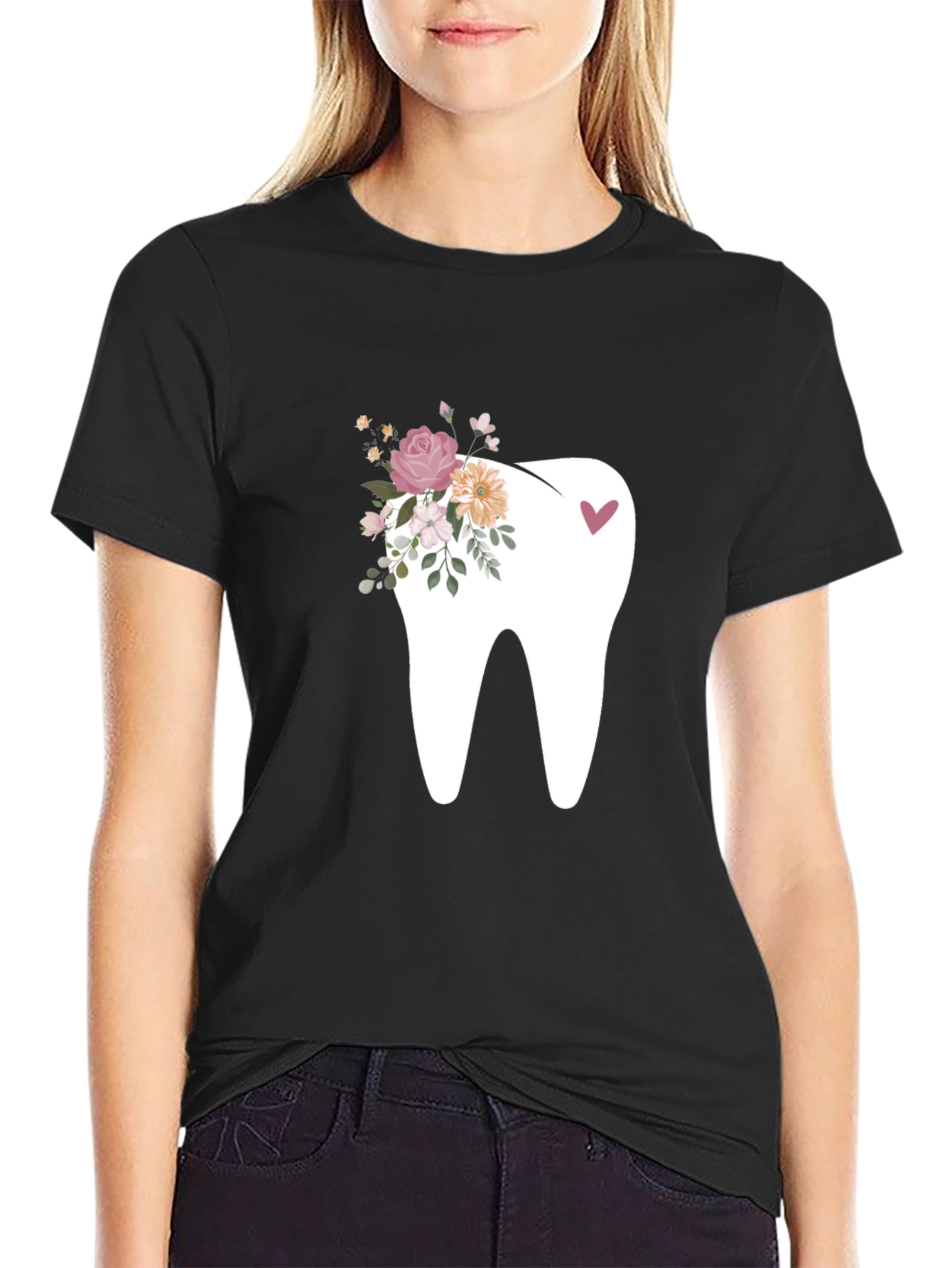 Black Floral Tooth Graphic Tee - Black view 2