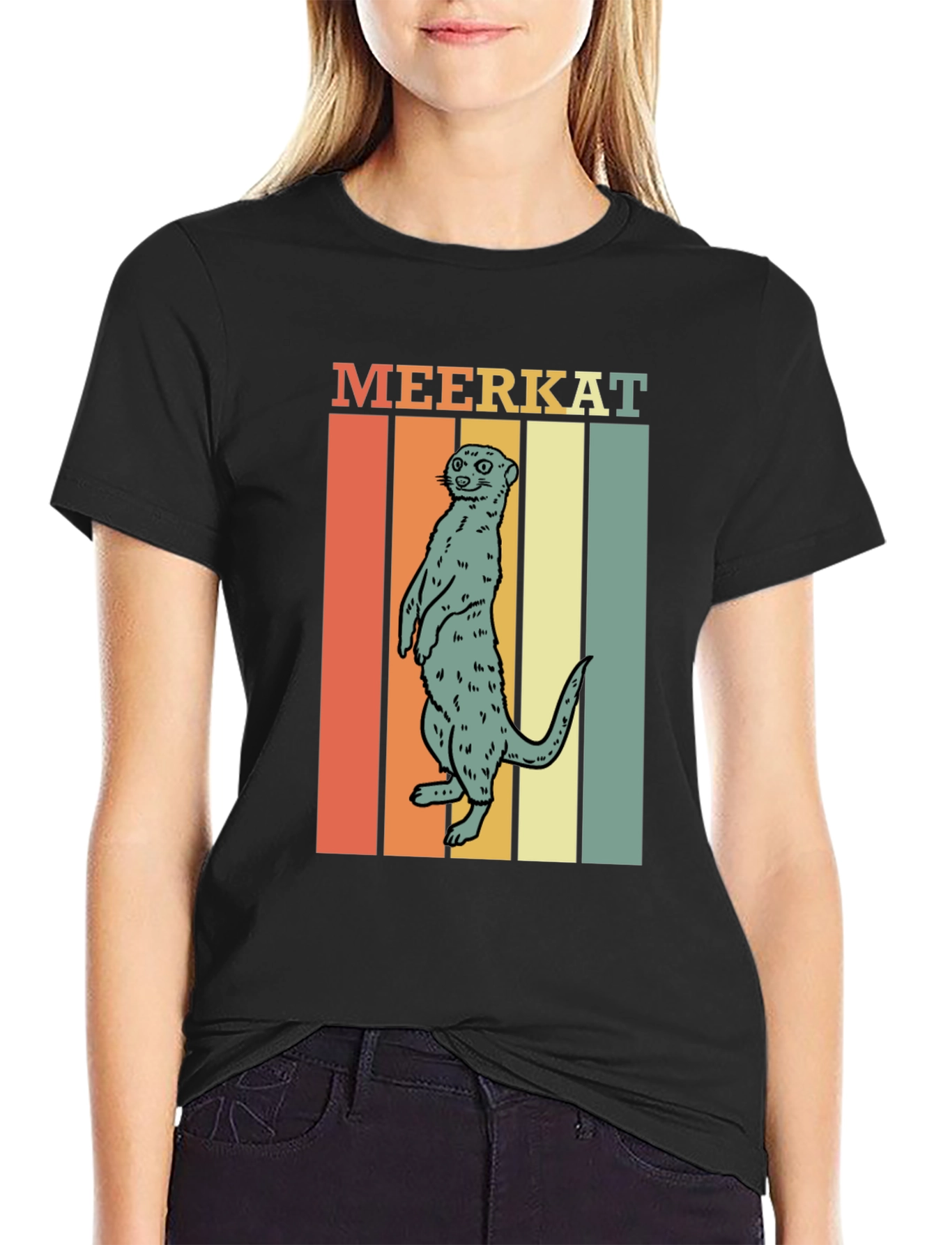 Black Retro Meerkat Graphic Tee - Unique Animal Lover Shirt view 2