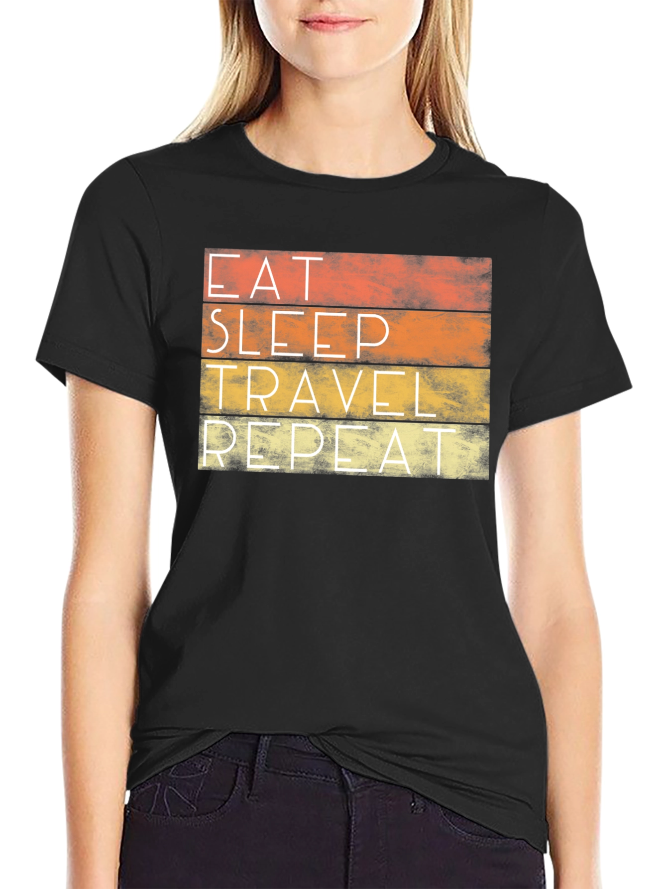 Black Eat Sleep Travel Repeat Graphic Tee view 2