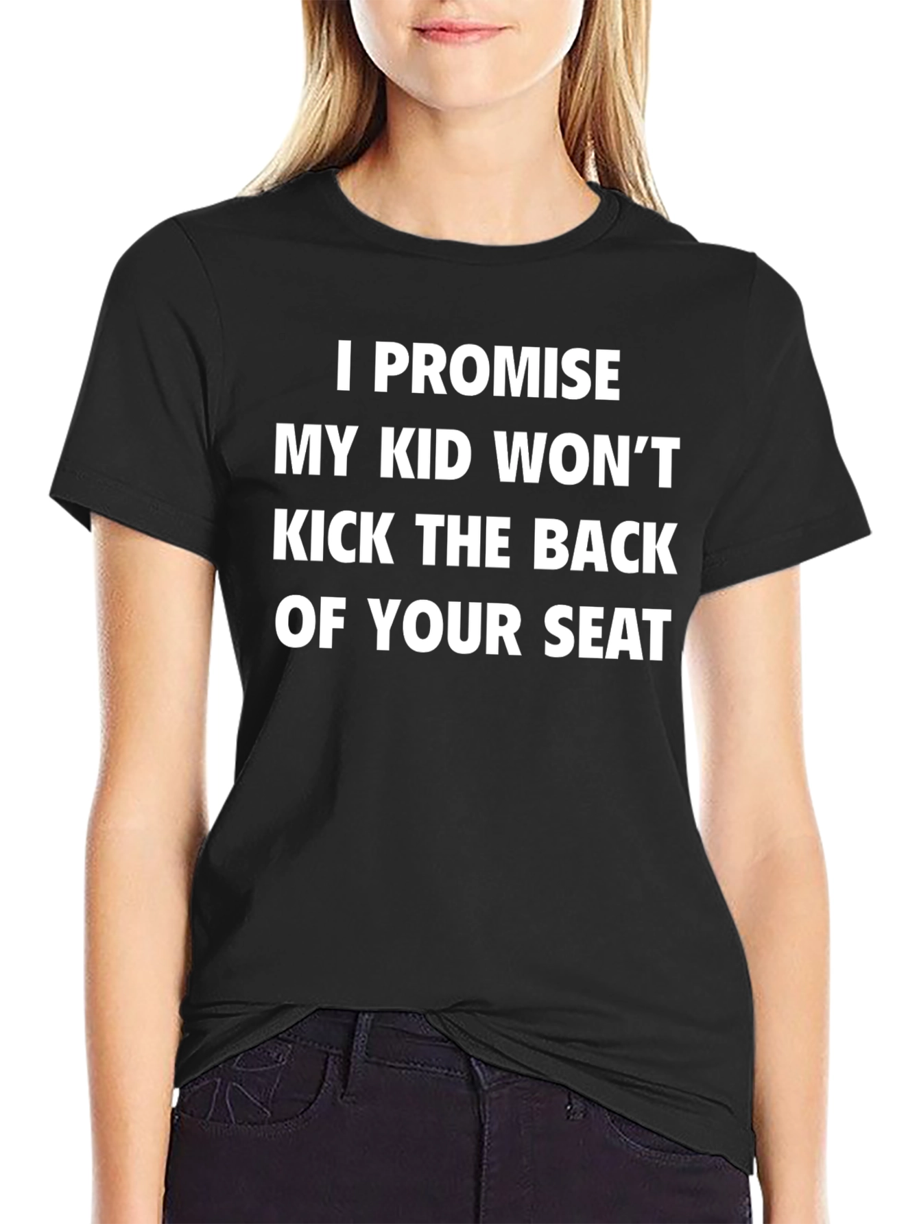 Black Funny Promise Kid Won't Kick Seat Novelty T-Shirt view 2