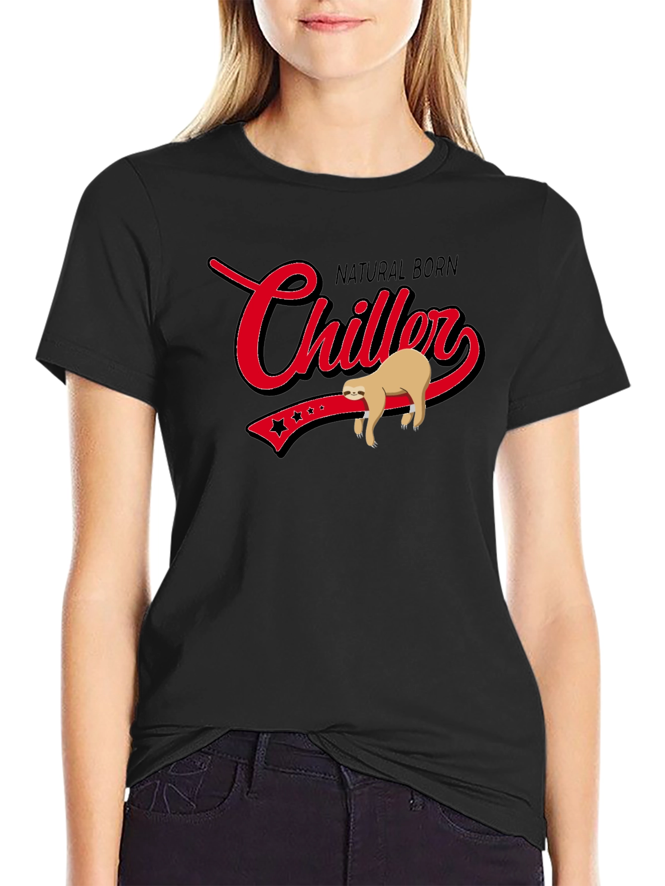 Black Natural Born Chiller Sloth Graphic T-Shirt view 2