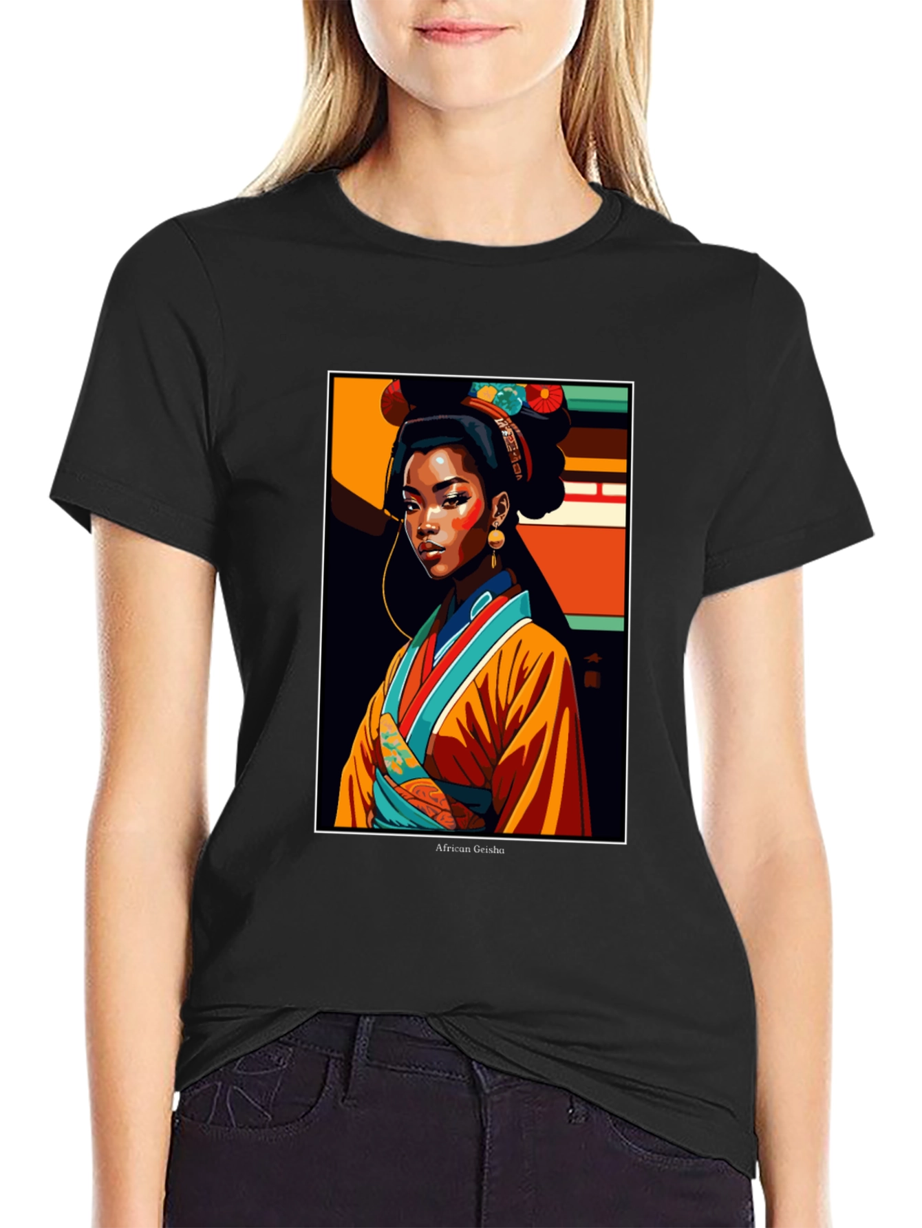 Black African Geisha Graphic Tee - Stylish Unisex T-Shirt view 2