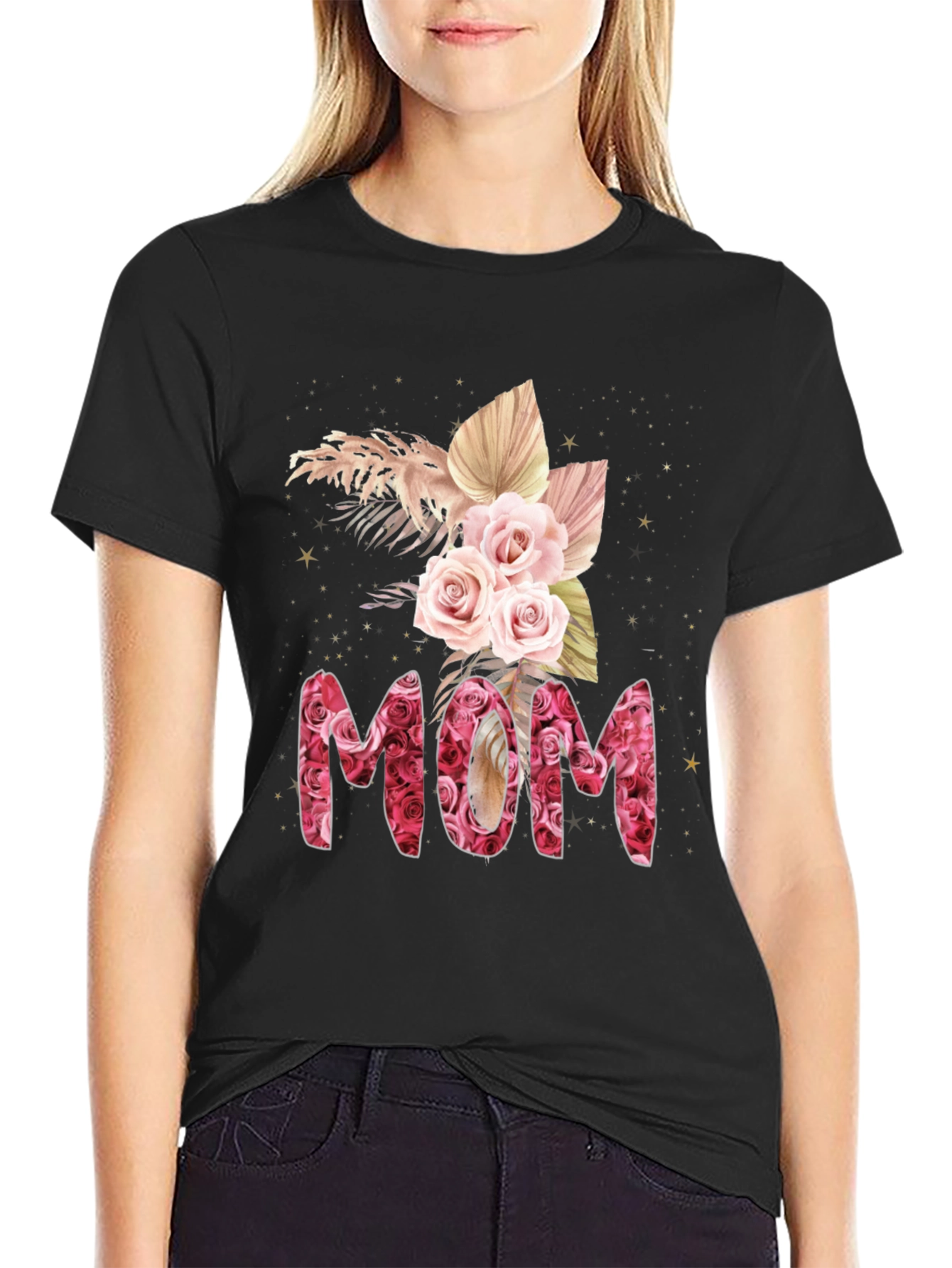 Black Floral MOM T-Shirt view 2