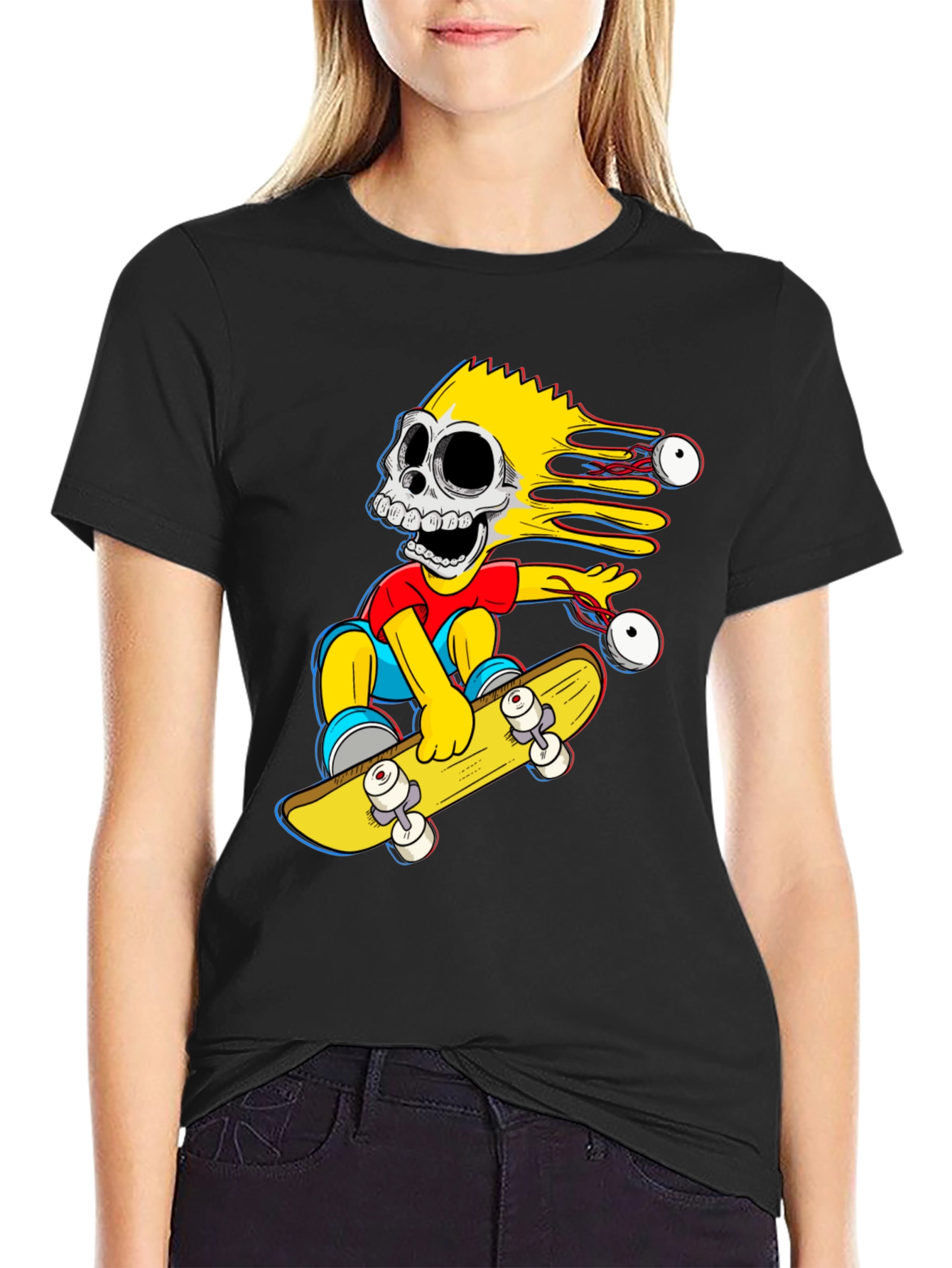 Black Skeleton Bart Simpson Skateboard Graphic Tee view 2