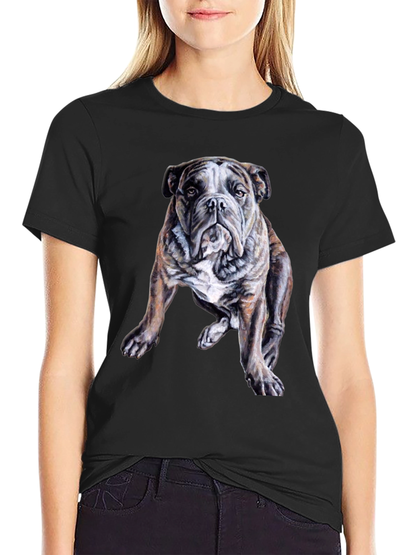 Black Bulldog Graphic Print Men's Black T-Shirt view 2
