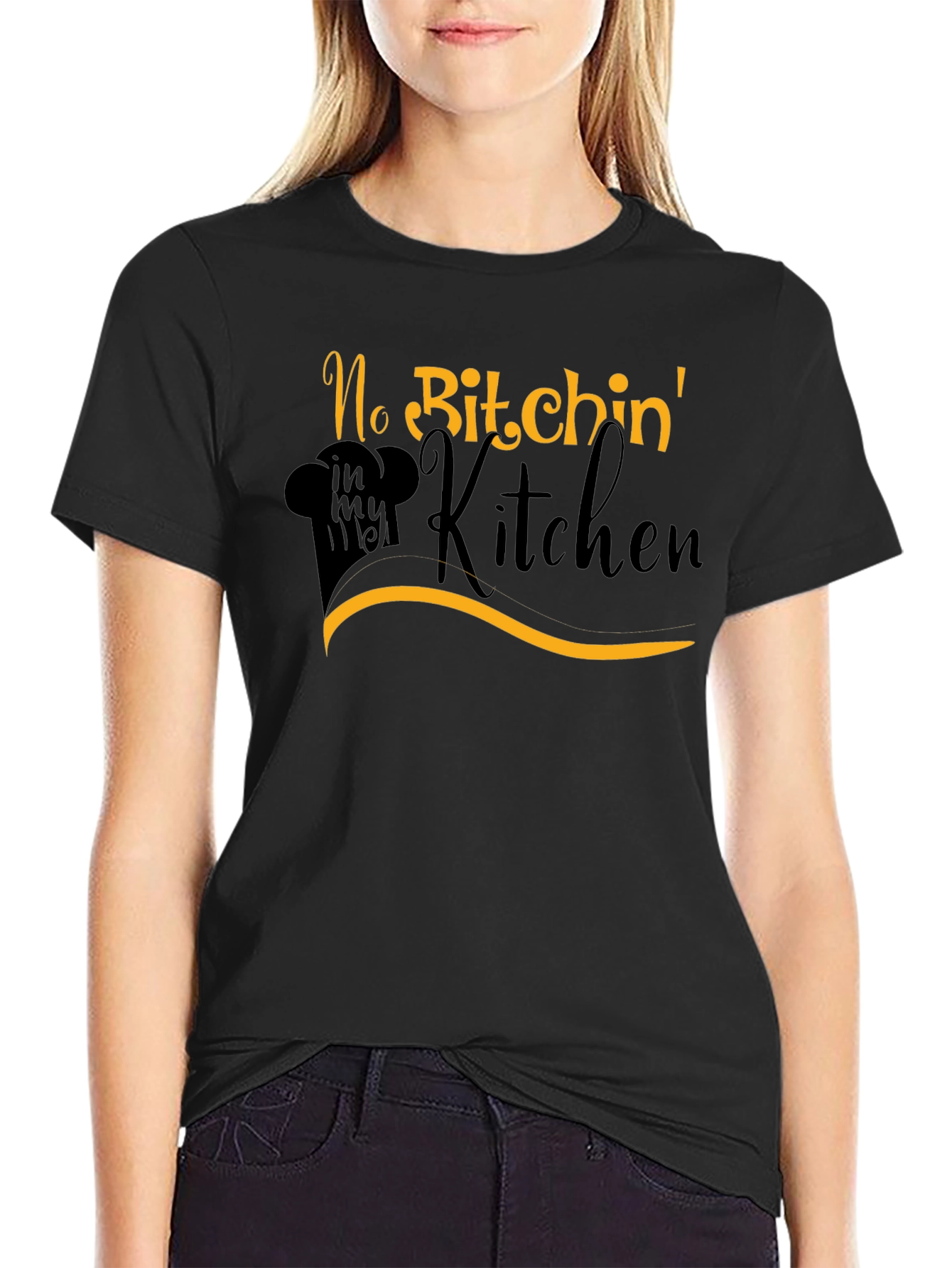 Black No Bitchin' in my Kitchen T-Shirt - Chef's Humor view 2