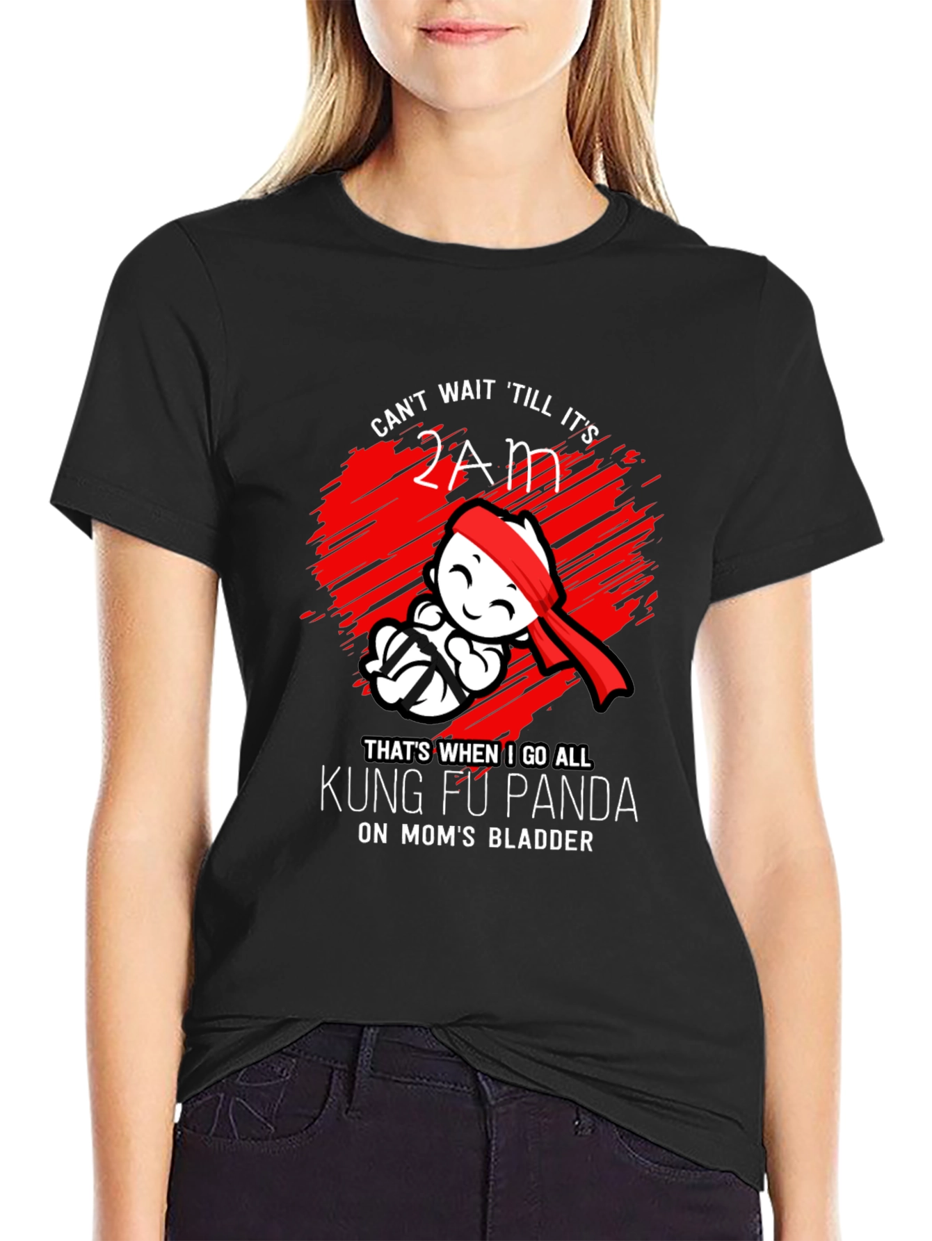 Black Kung Fu Panda Mom's Bladder Funny T-Shirt view 2