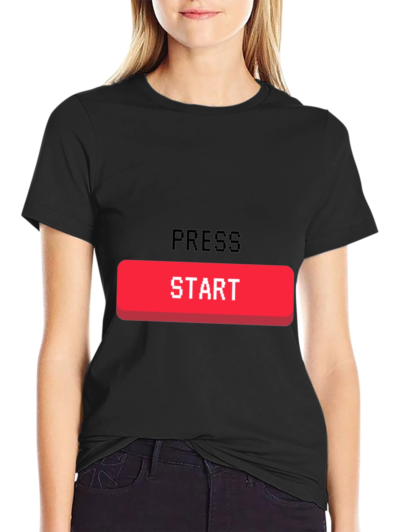 Black Press Start Gaming T-Shirt - Retro Gamer Tee view 2