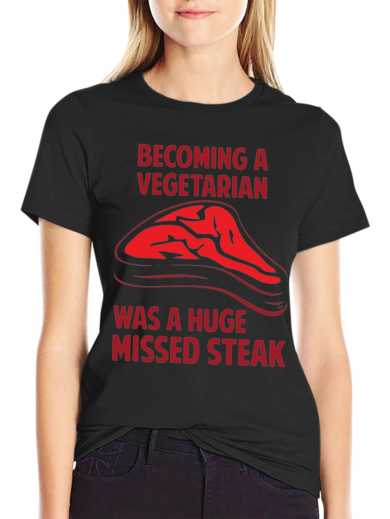 Black Becoming a Vegetarian Missed Steak T-Shirt view 2