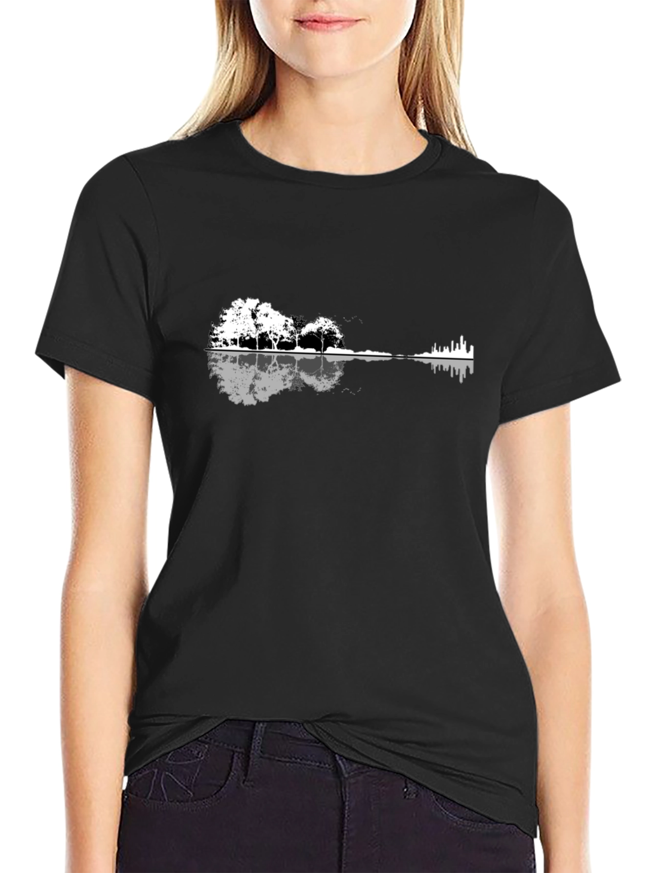 Black Guitar Landscape T-Shirt - Black Graphic Tee view 2