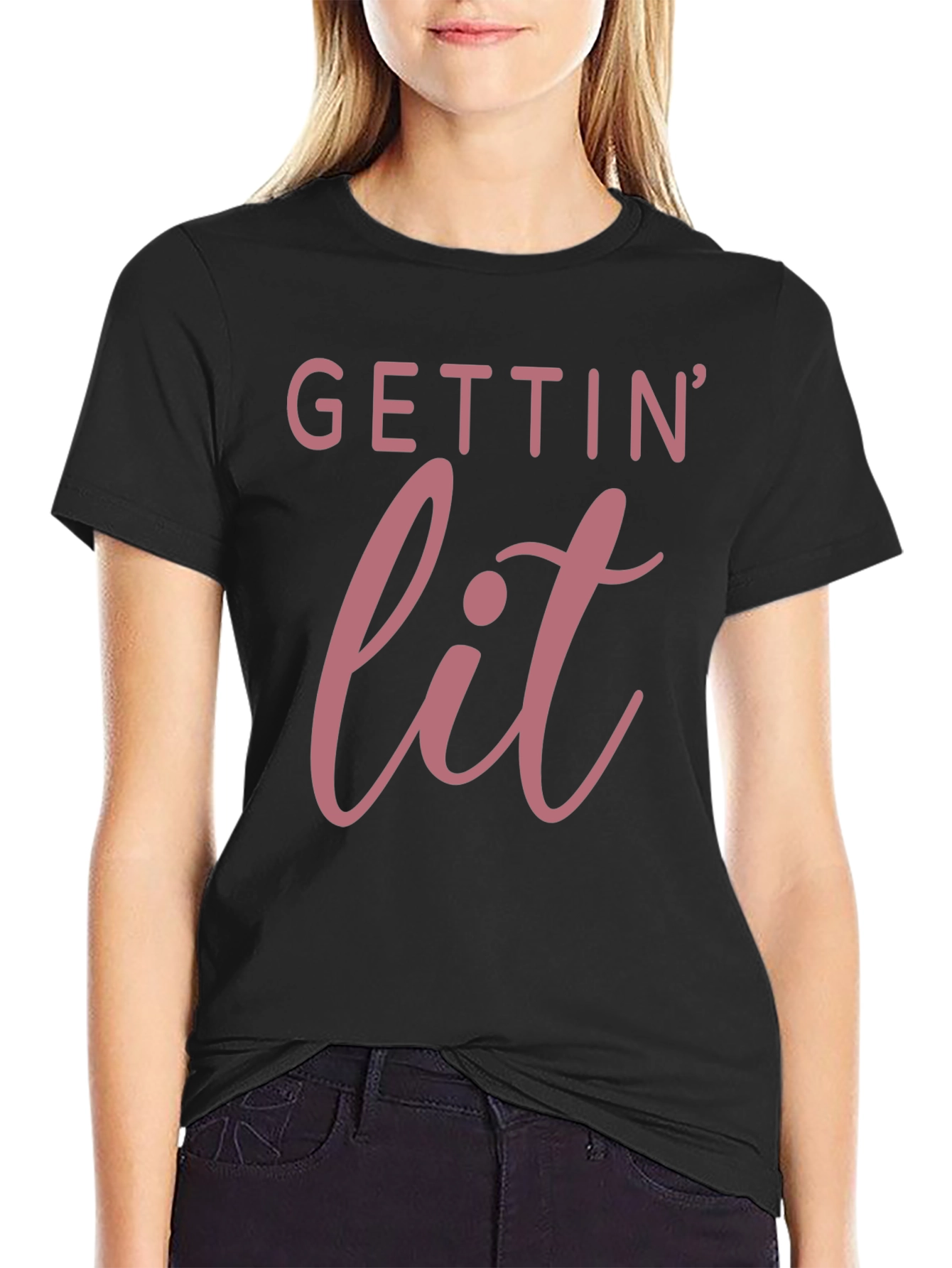 Black Gettin' Lit T-Shirt - Black Casual Tee view 2