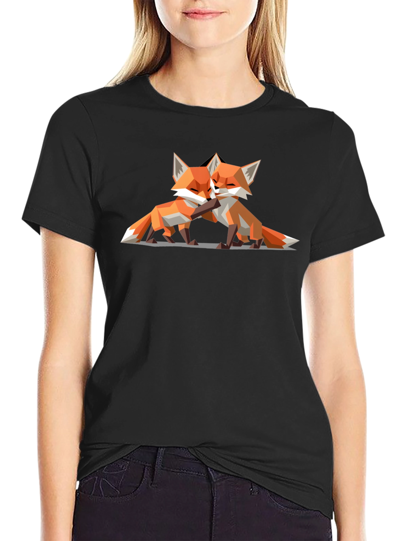 Black Geometric Fox T-Shirt - Modern Animal Lover Tee view 2