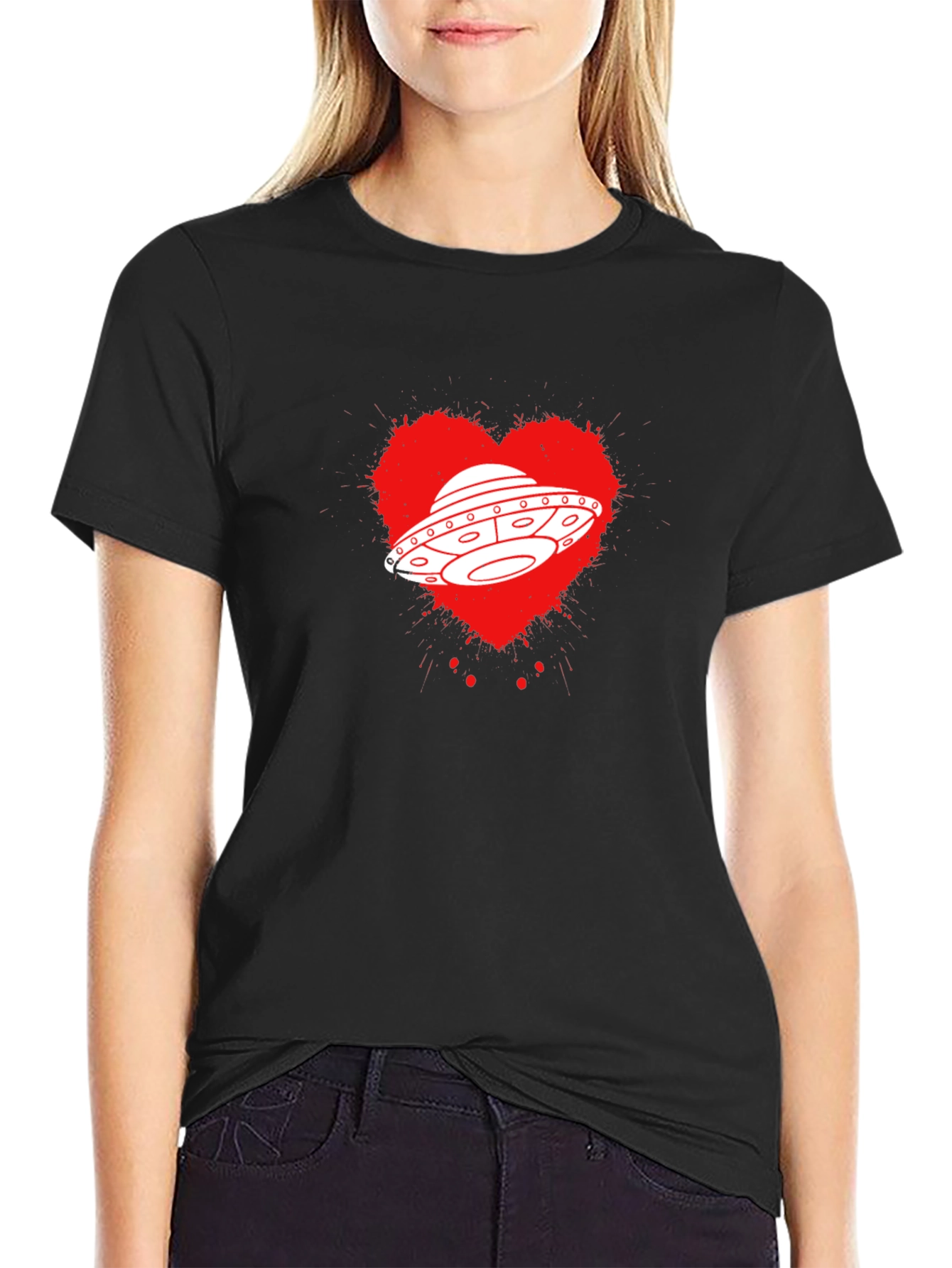 Black UFO Heart Graphic T-Shirt - Black view 2