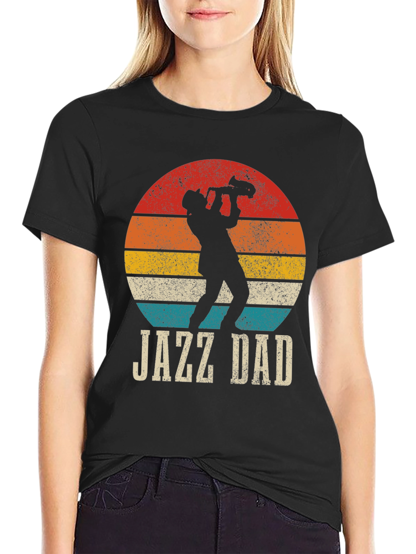 Black Jazz Dad Graphic Tee - Retro Sunset Design view 2