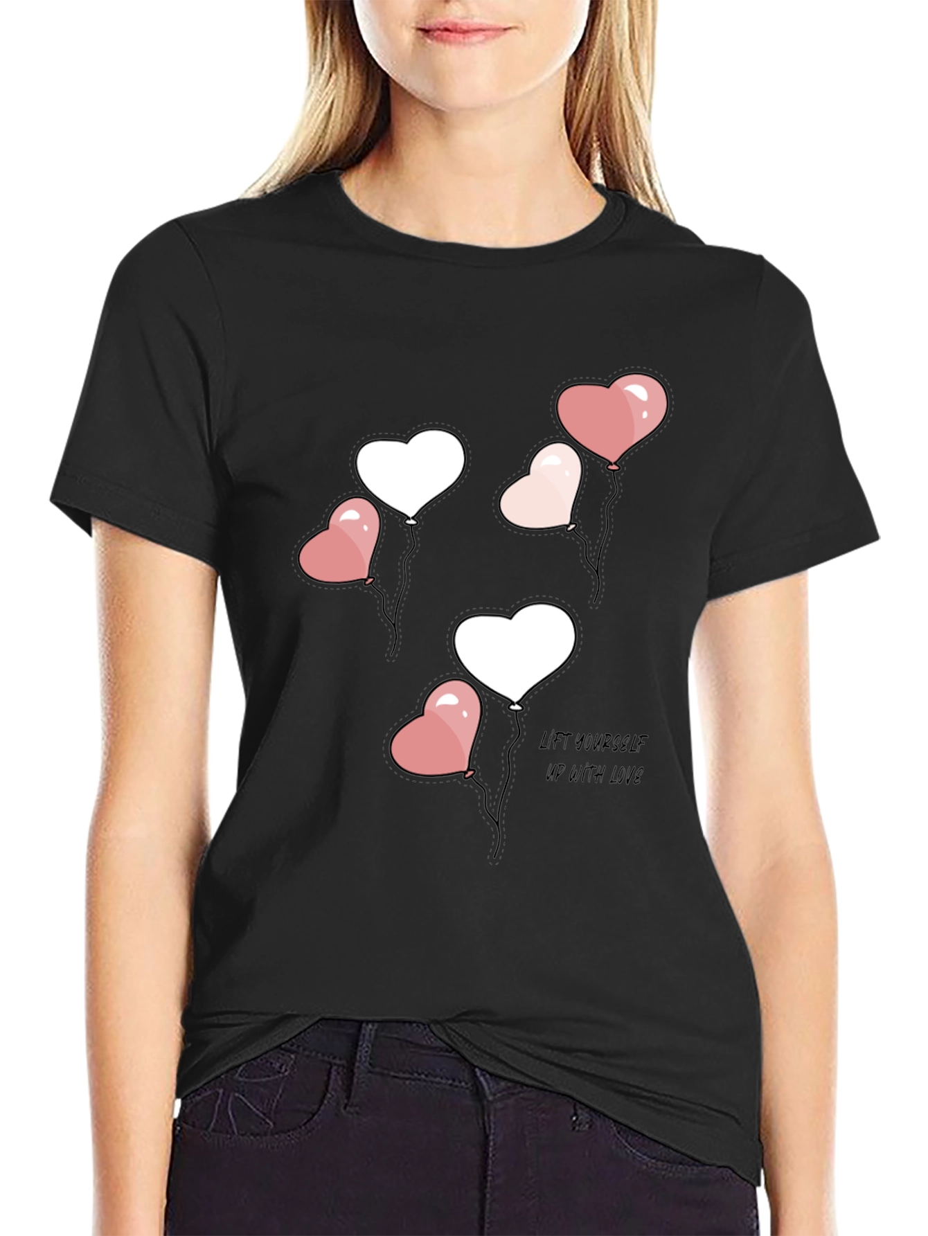Black Heart Balloons Graphic Tee - Lift Yourself Up With Love view 2