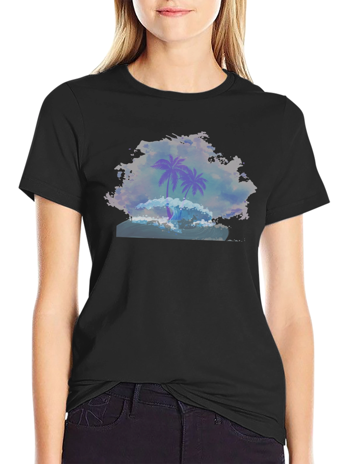 Black Palm Wave Graphic Tee - Black Cotton Comfort view 2