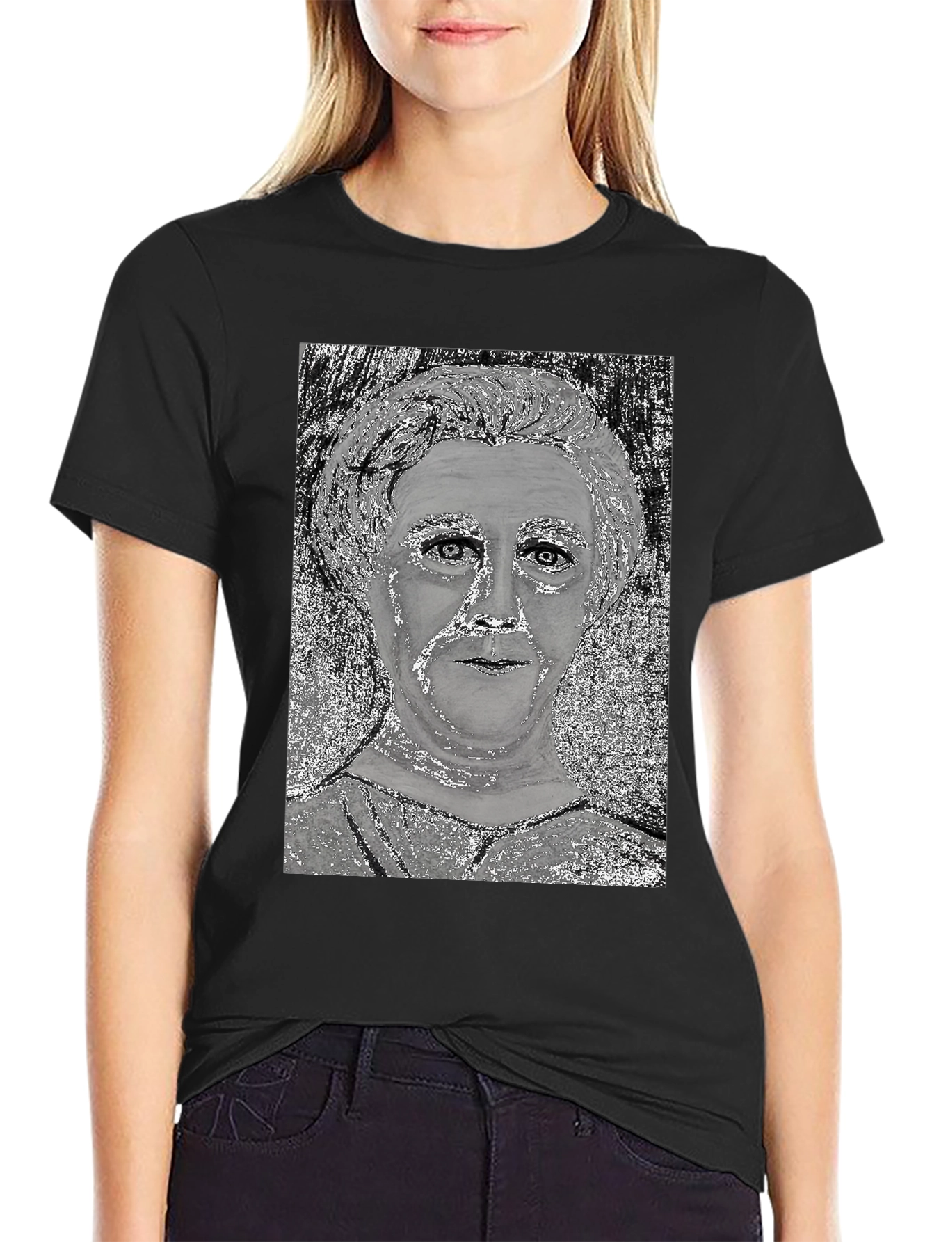 Black Unique Graphic Tee - Silver Portrait Design view 2
