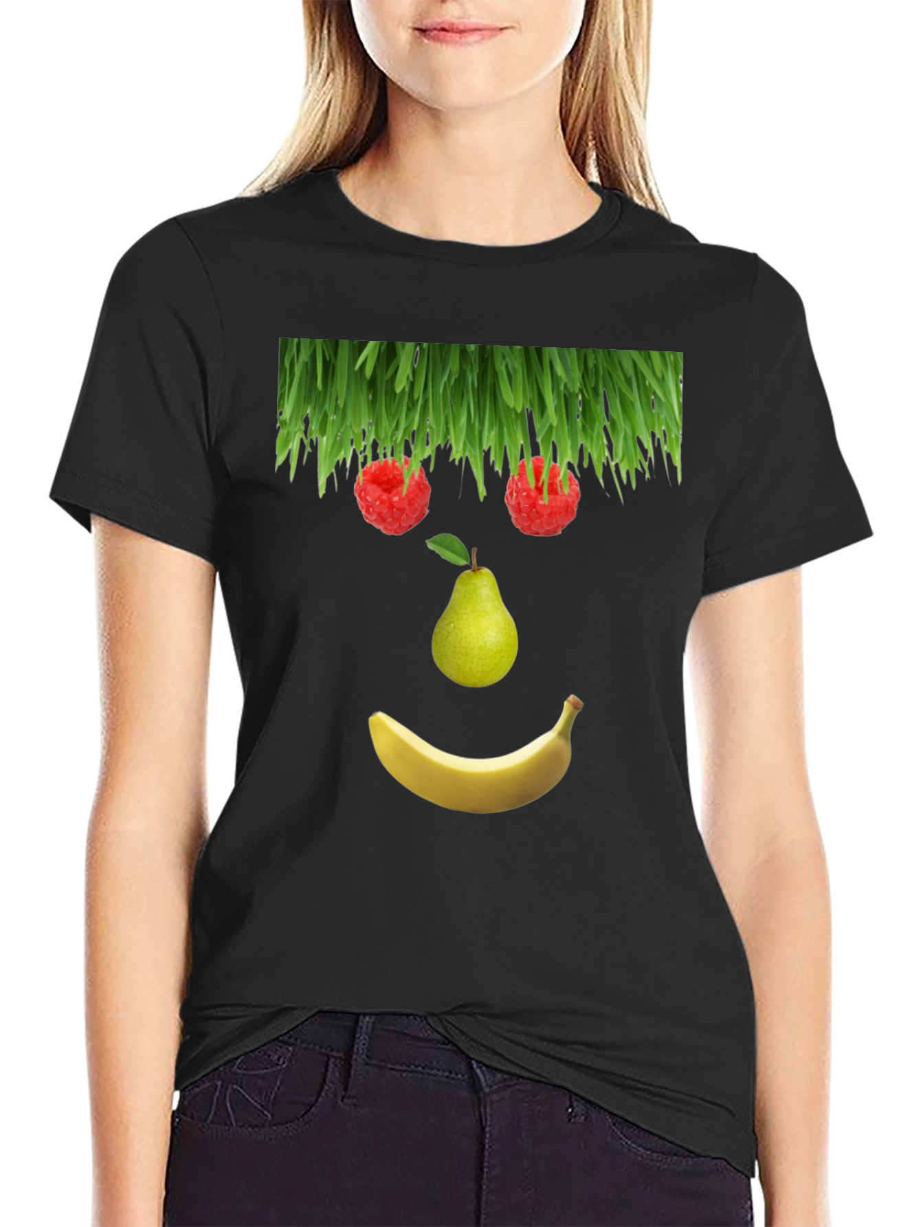 Black Fruit Face Graphic Black T-Shirt view 2