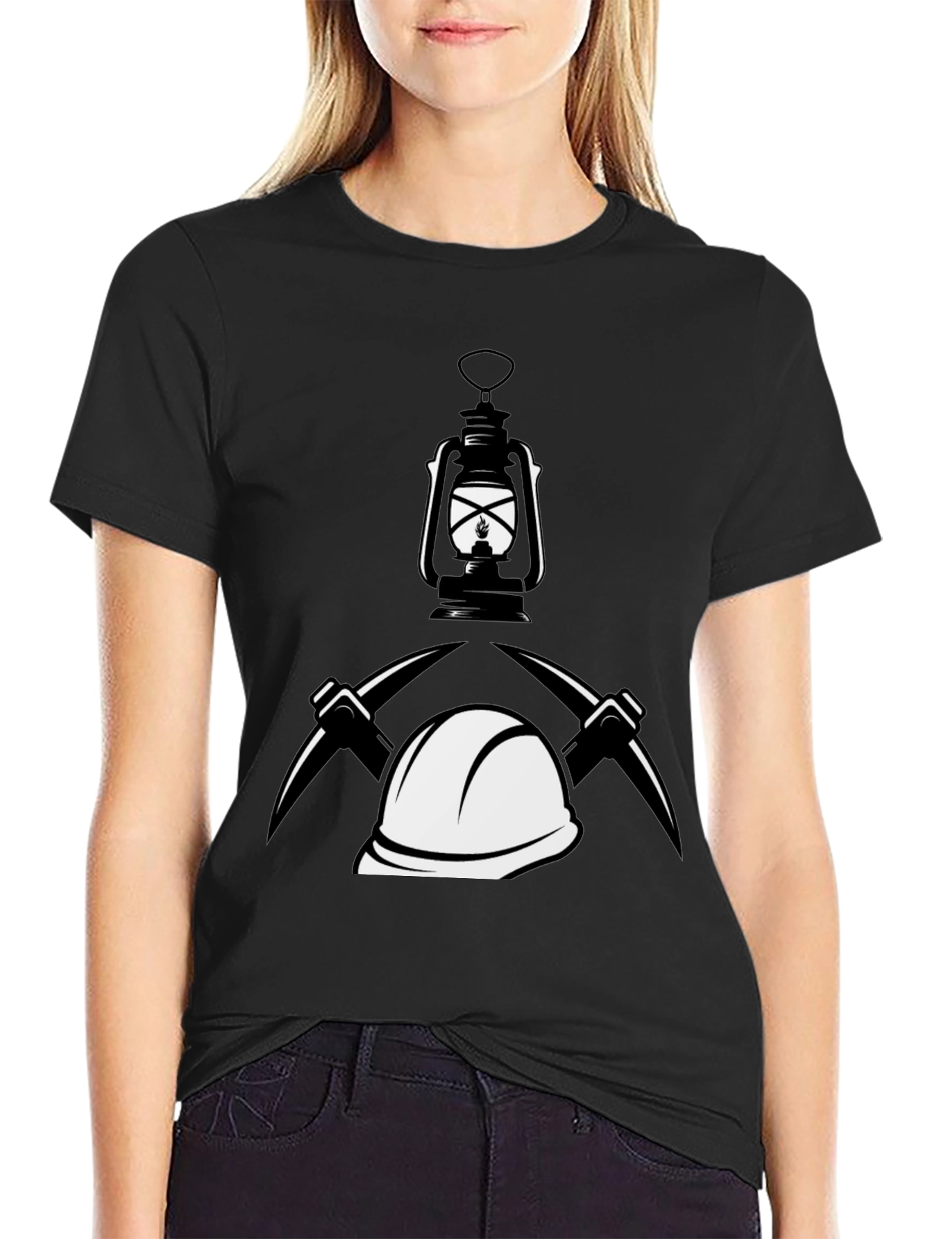 Black Miner's Motif Graphic Tee - Black Cotton Blend view 2