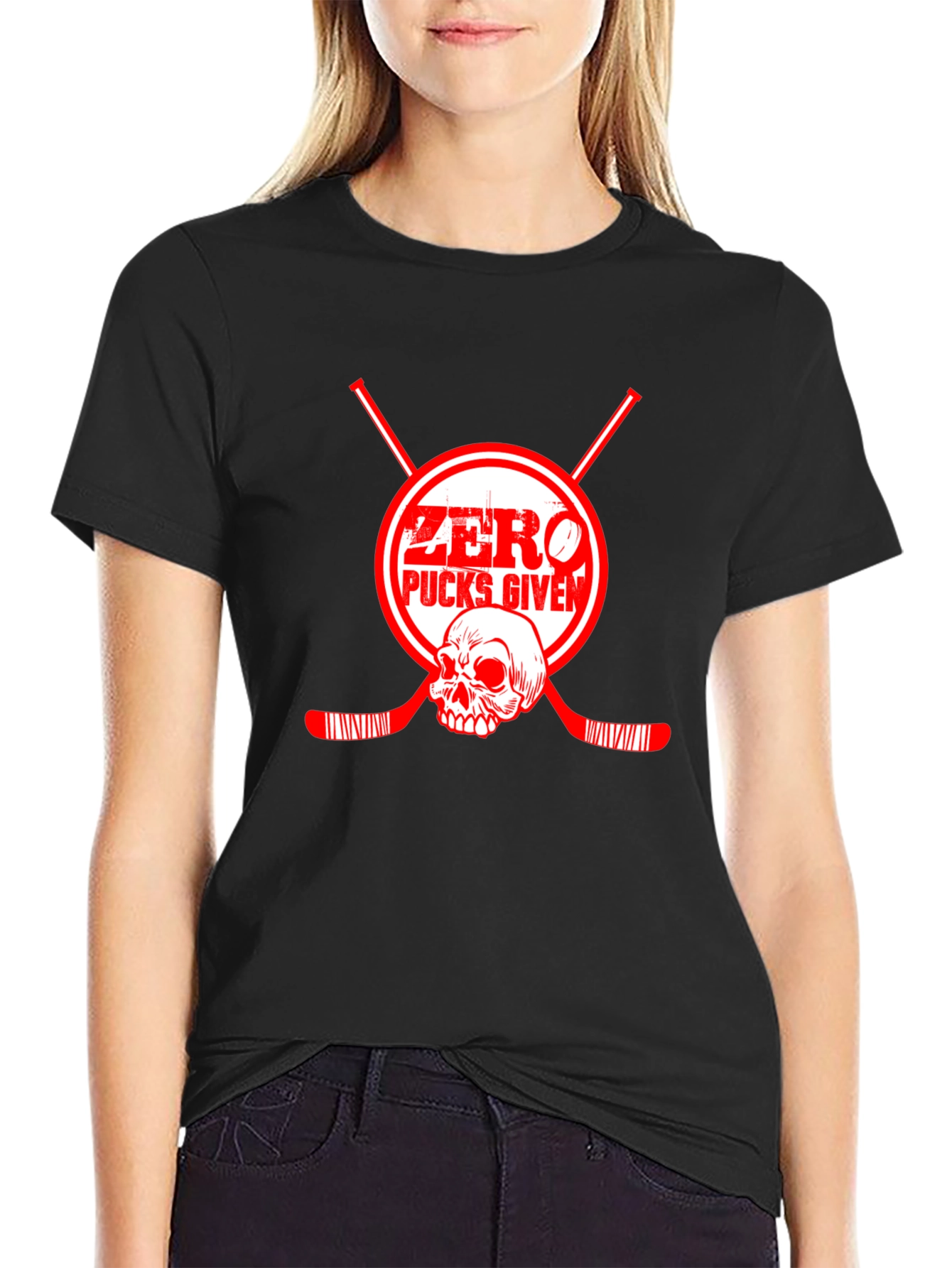 Black Zero Pucks Given Hockey Graphic T-Shirt view 2