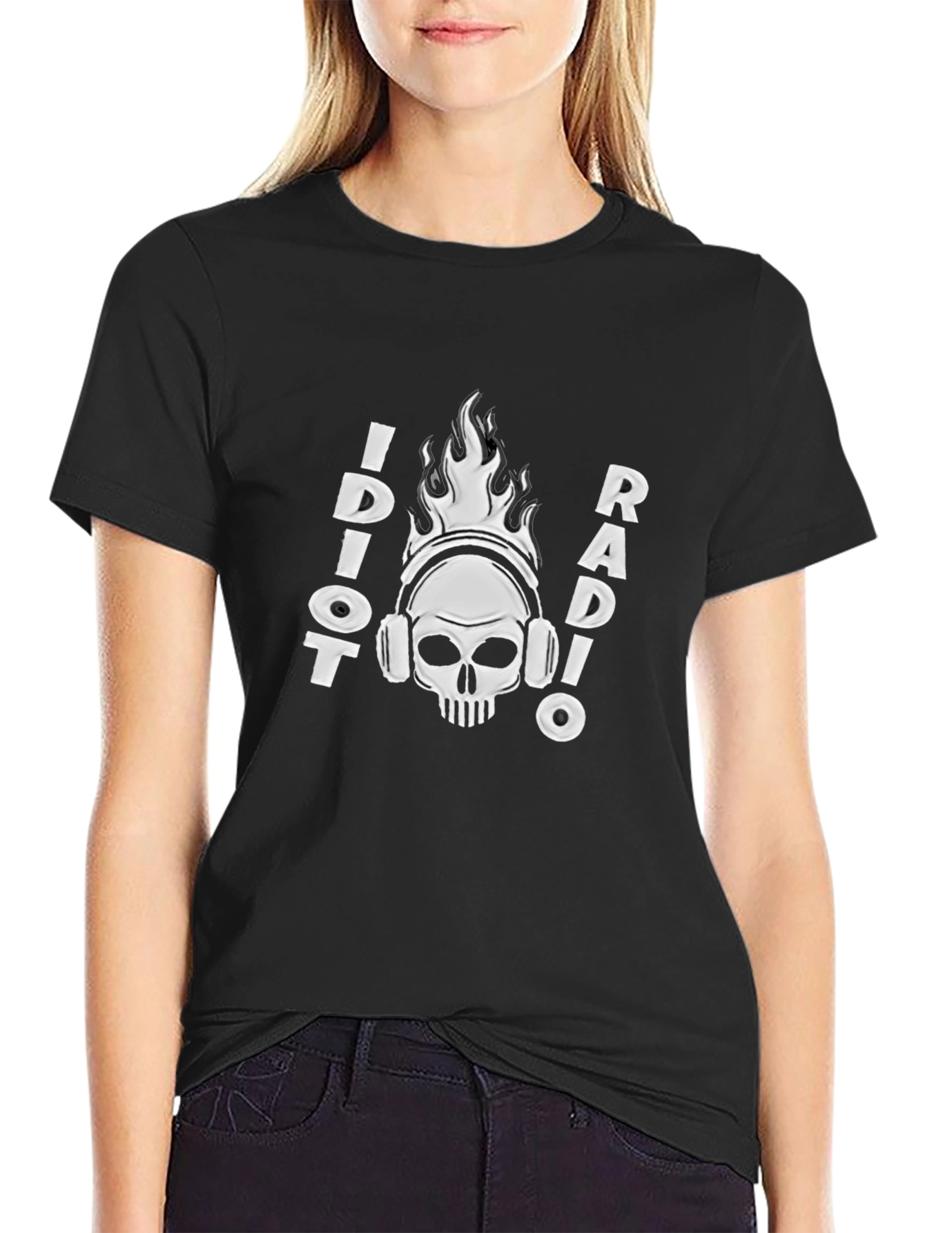 Black Idiot Radio Graphic Tee - Black Cotton T-Shirt view 2
