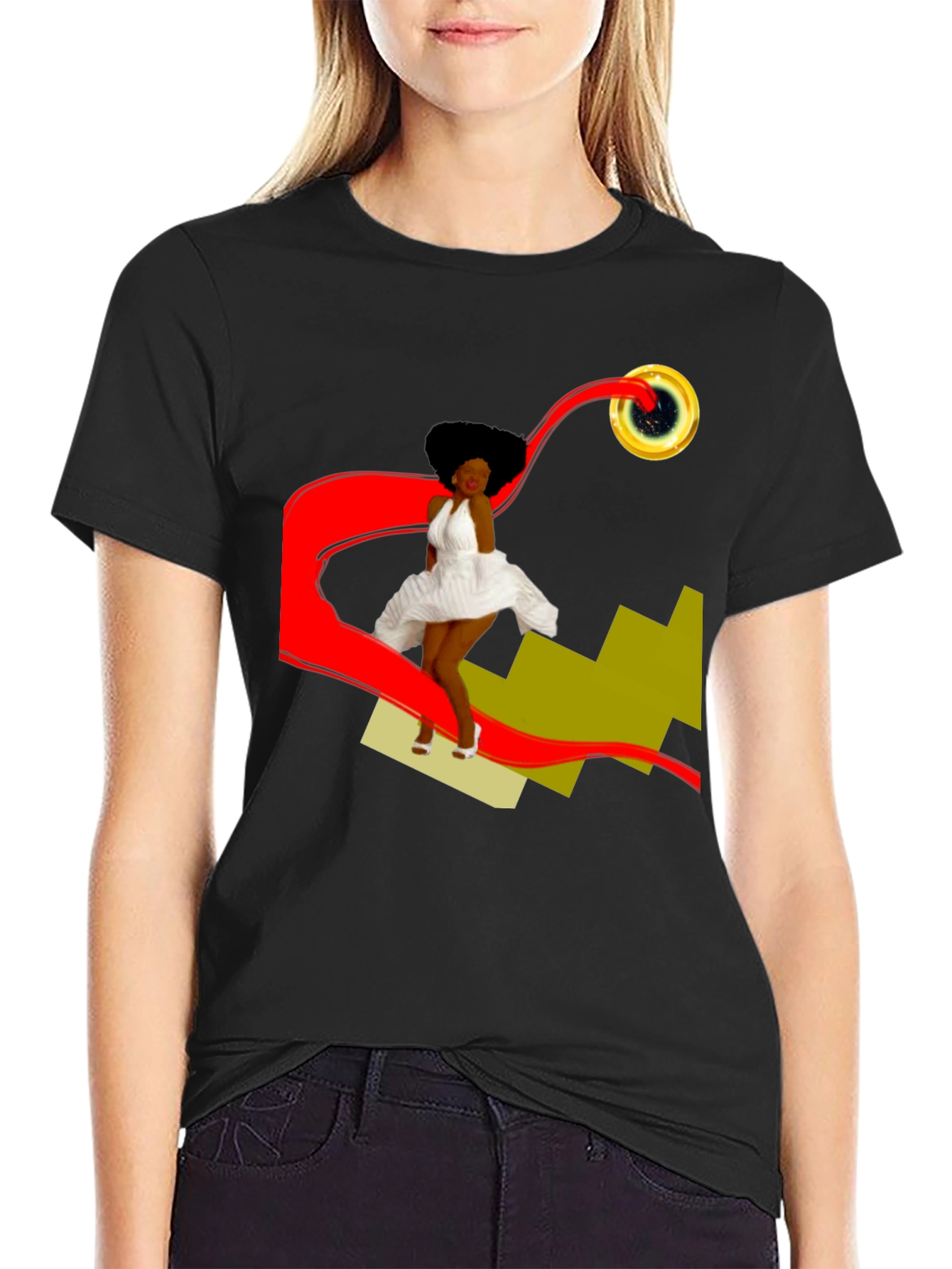 Black Stylish Graphic T-Shirt: Retro-Pop Art Design view 2