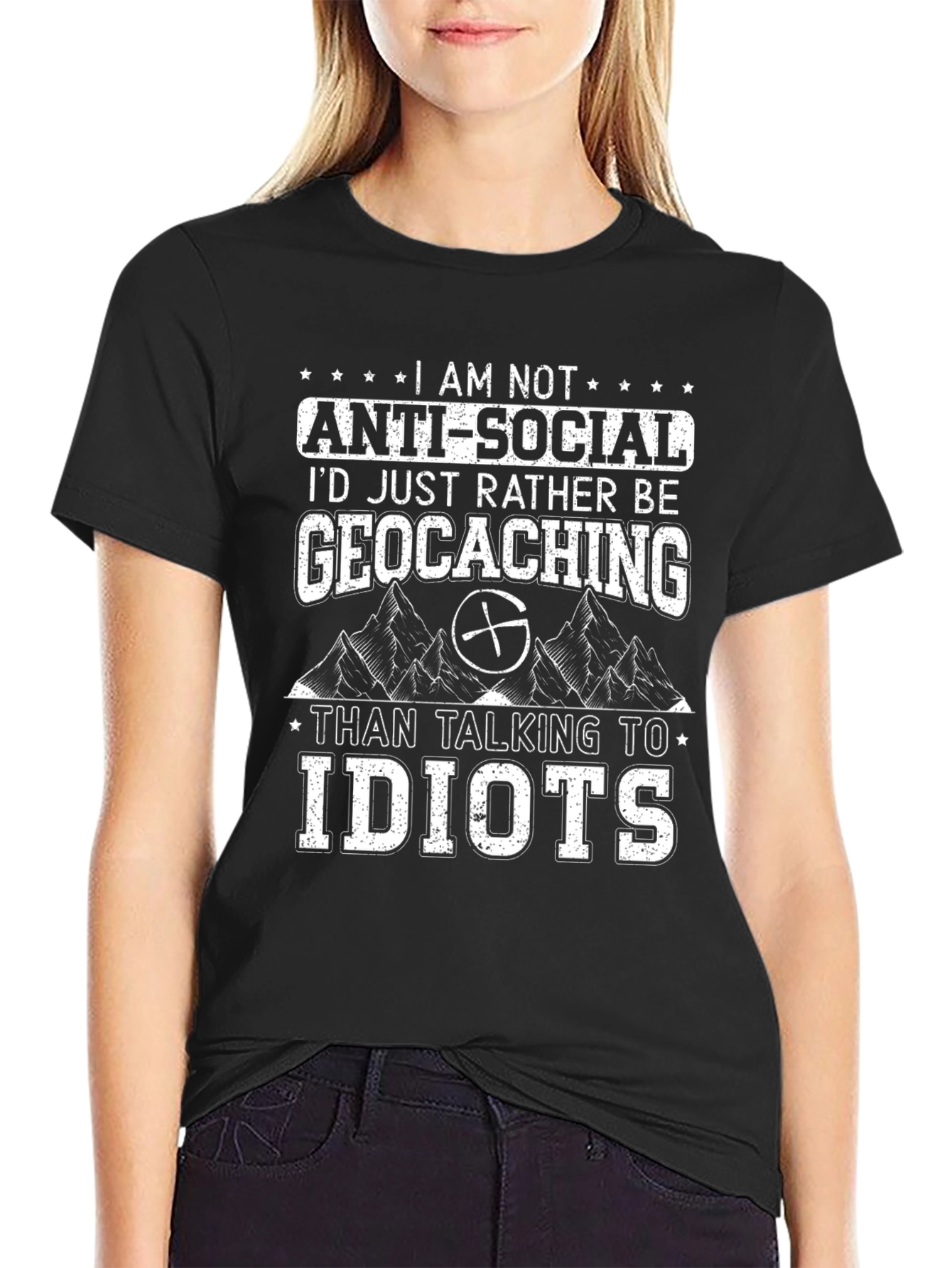 Black Funny Geocaching T-Shirt - Anti-Social Geocacher Tee view 2