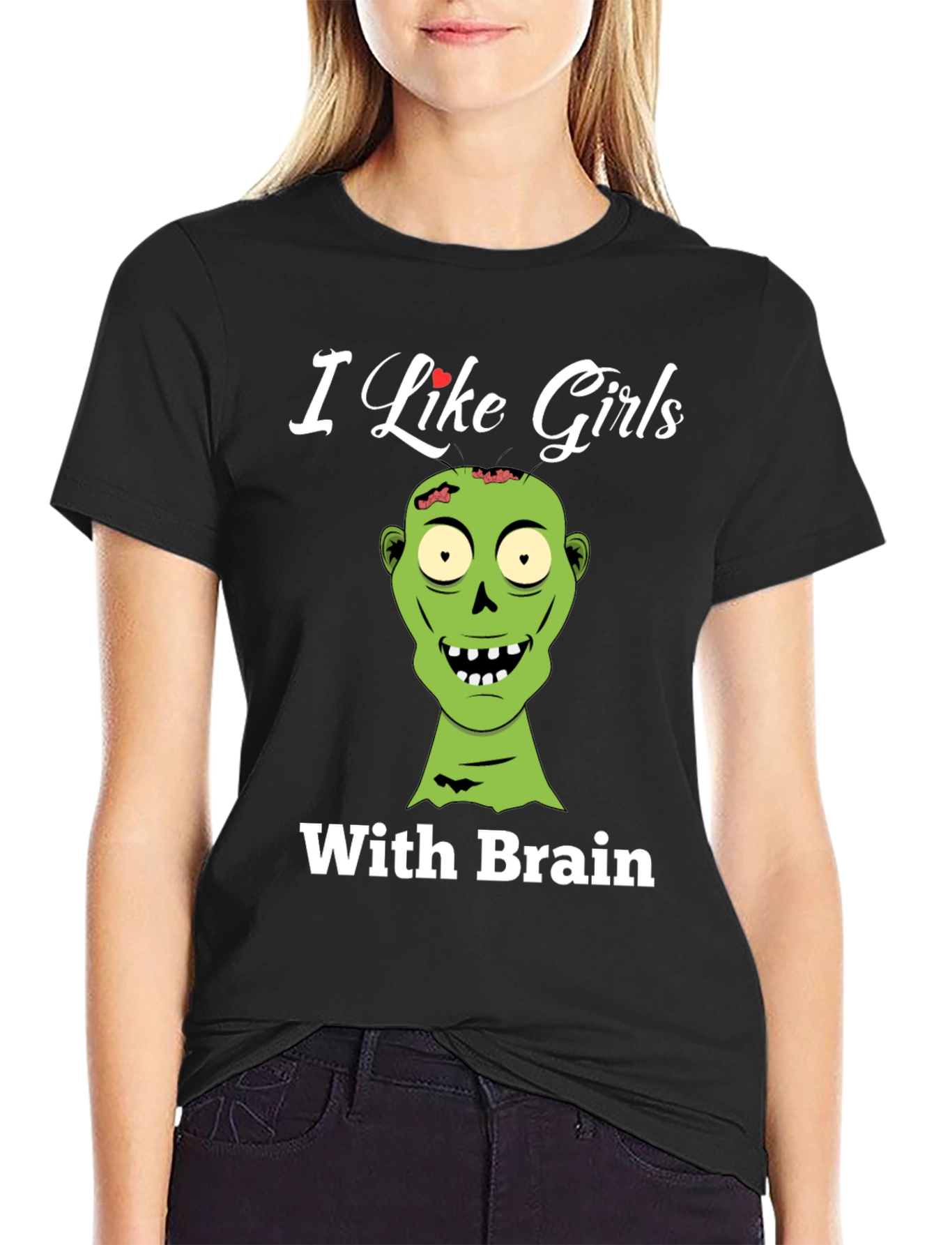 Black Zombie Lover T-Shirt - I Like Girls With Brains! view 2