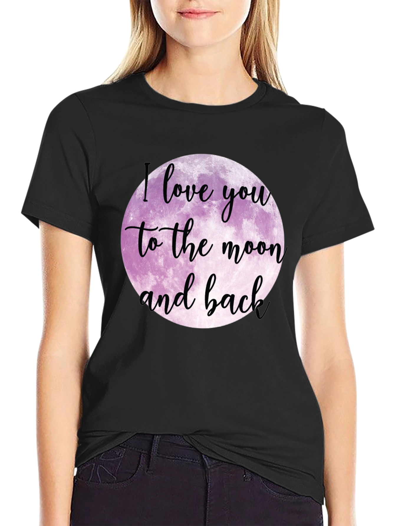 Black I Love You to the Moon and Back Black T-Shirt view 2